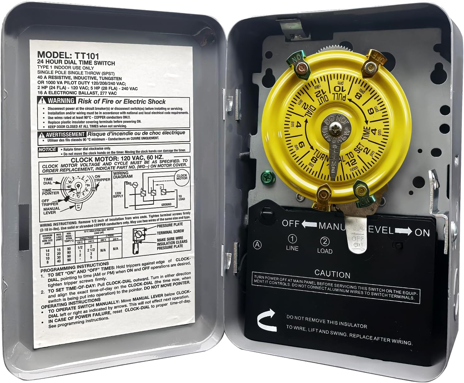 T101 Electromechanical Timer Switch 12 ON/Off Operations-Manual Override & Included Trippers