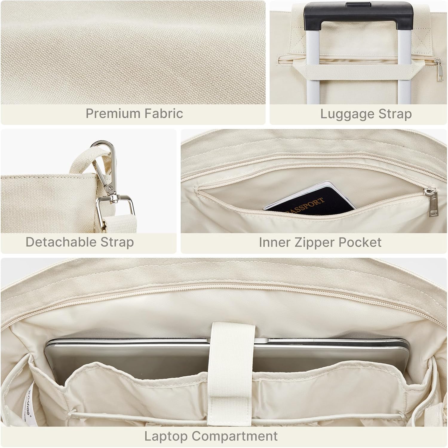 G4Free Large Canvas Tote Bag for Women with Zipper Fit 15.6" Laptop, Everything Tote Bags with Pockets for Work, Travel - Image 5