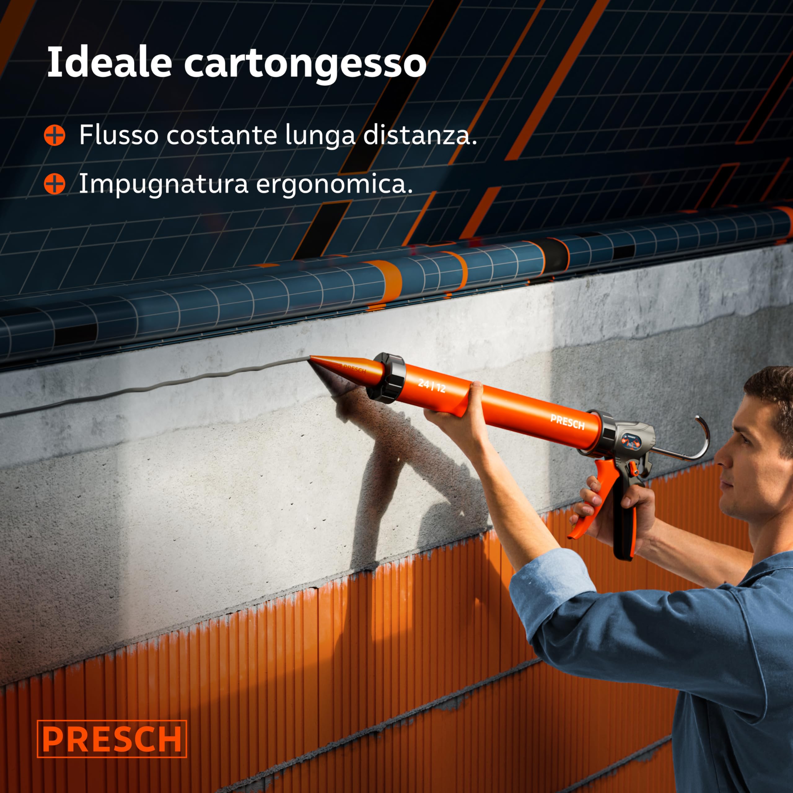 Presch Pistola Silicone 600ml con 2 ugelli – Rapporto 24:1 & 12:1 per sigillanti e adesivi (acrilico) – Pistola per sacchetti girevole 360° con impugnatura antiscivolo