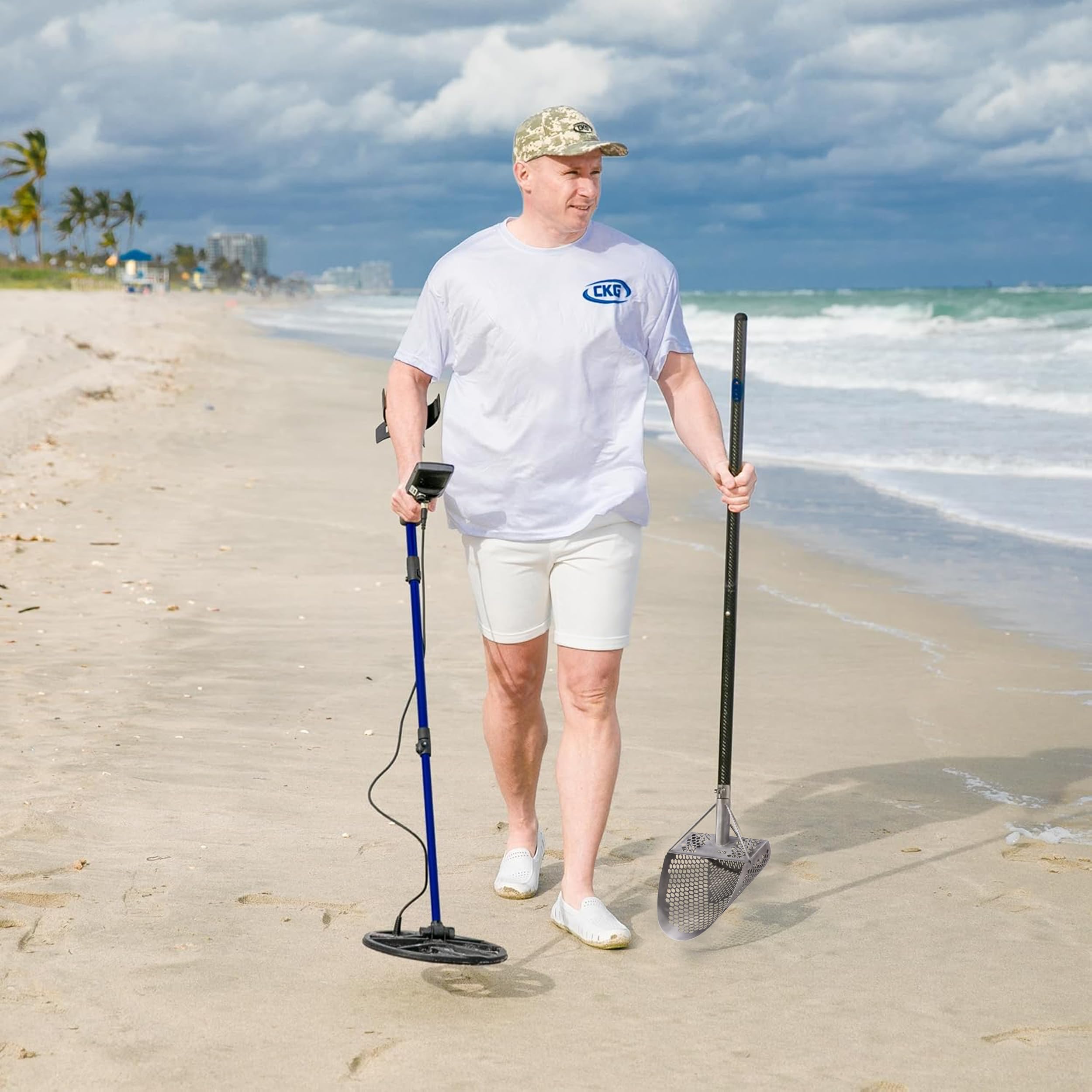 CKG Pelle à sable légère en acier inoxydable pour détection de métaux - Longue poignée pour trouver de l'or - Outil de chasse au trésor