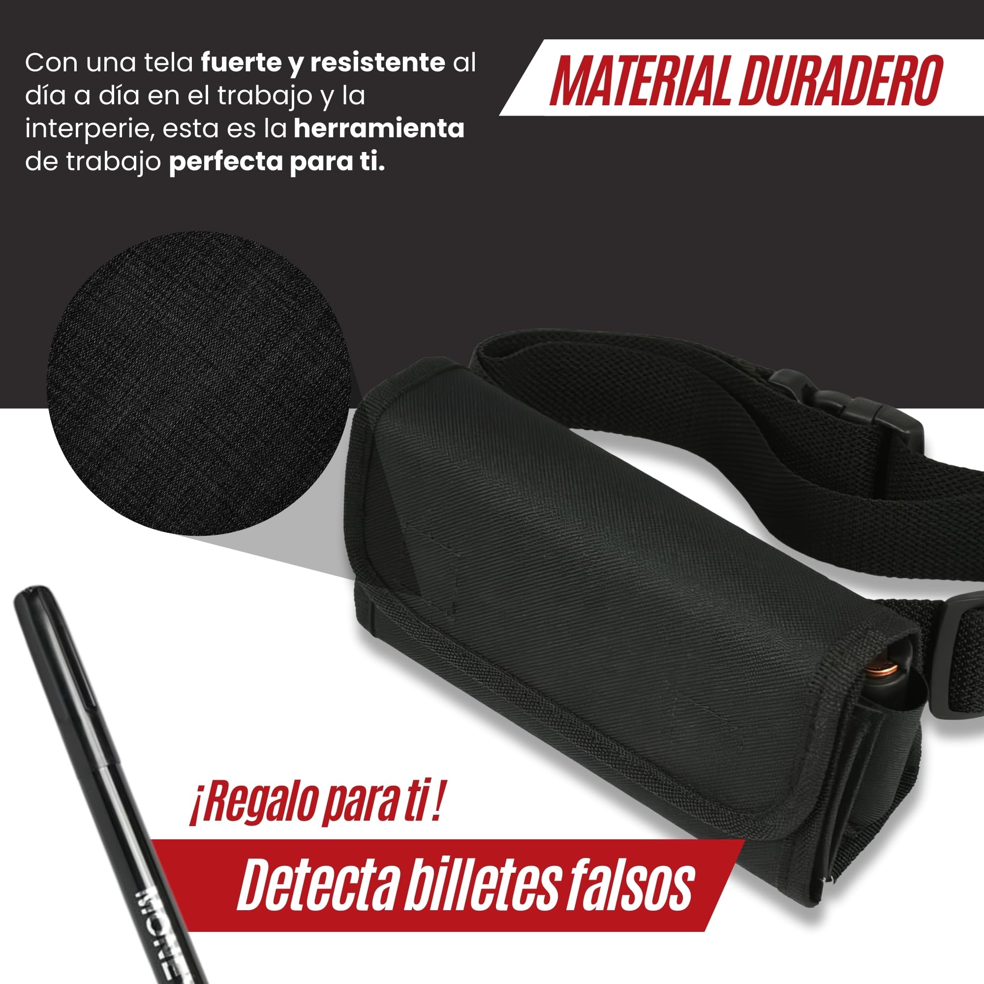 ️ Cartera Dispensador de Monedas y Billetes + Bolígrafo Detector Billetes Falsos - Riñonera Camarero y Dispensador de Monedas para Taxi, Camareros, Vendedores (Negro + Riñonera)