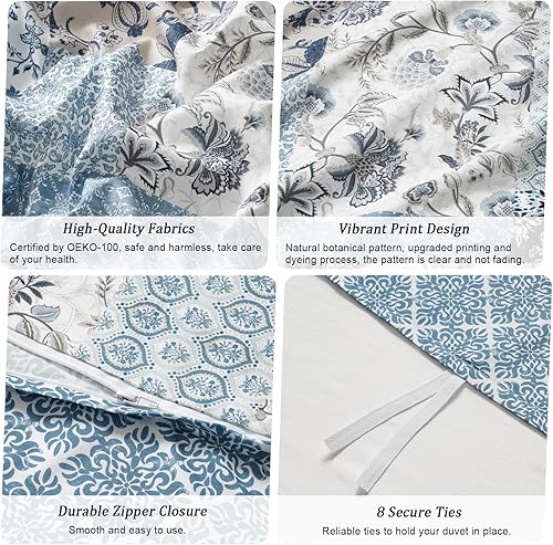 Miniatura 5 de PHF - Juego de funda de edredón de flores ultra suave tamaño King, juego de ropa de cama boho impreso de 3 piezas, juego de funda de edredón