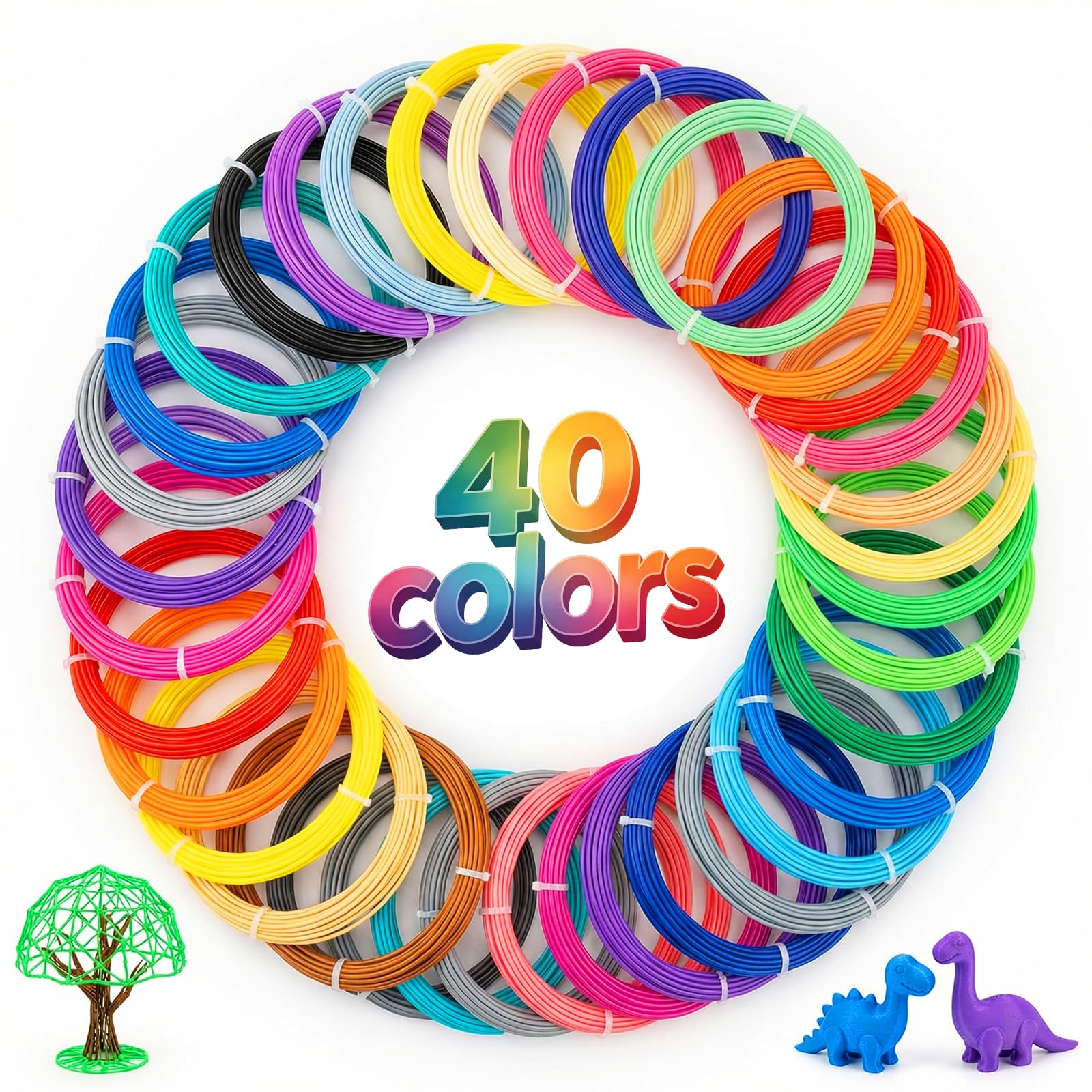 Filamento PCL para Bolígrafo 3D,40 Colores Recambios de Filamento para Lapiz 3D 1,75mm,Total 200 M,Se Derrite a Baja Temperatura,Incompatible con 3Doodler Start + Pen