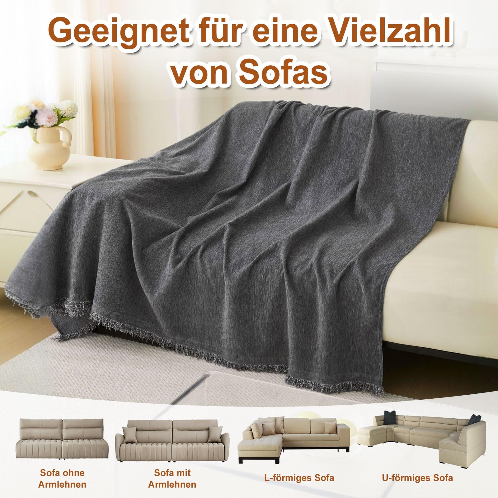 Sofa überzug-2025 Neue Universelle rutschfeste Sofa Überwurf,Sofa-Schutzhülle 1/2/3/4 Sitzer für Wohnzimmer,Dunkelgrau Sofabezug