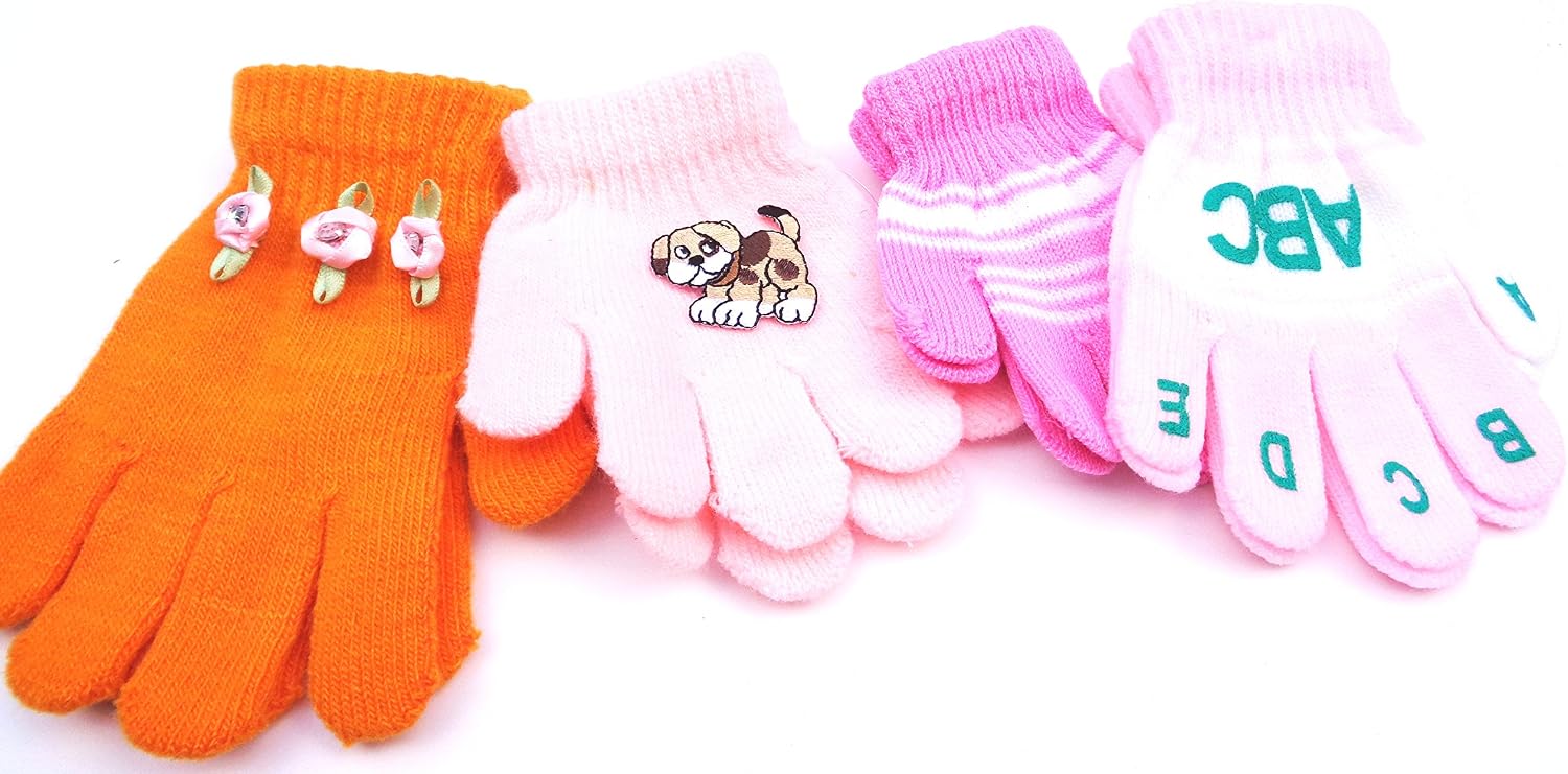 Set of Four Pairs Stretch Magic Gloves for Infants Toddlers Ages 1-4 Years