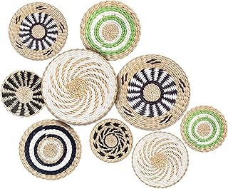 Tuanse Wicker Wall Basket Decor Round Boho Wall Basket Set of 9 Handmade Hanging Woven Seagrass Flat Baskets for Living Ro...