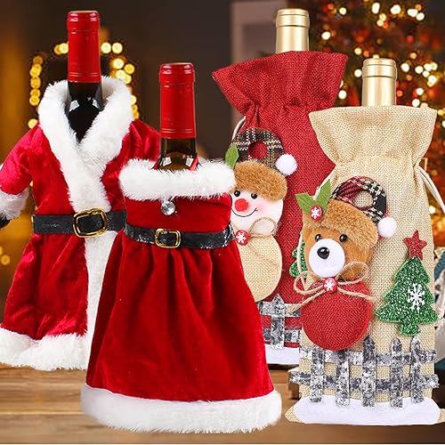 Miniatura 2 de Majurphy Decoración de la cubierta de la botella de vino del vestido rojo de felpa de Navidad, bolso de la botella de vino del muñeco de nieve de