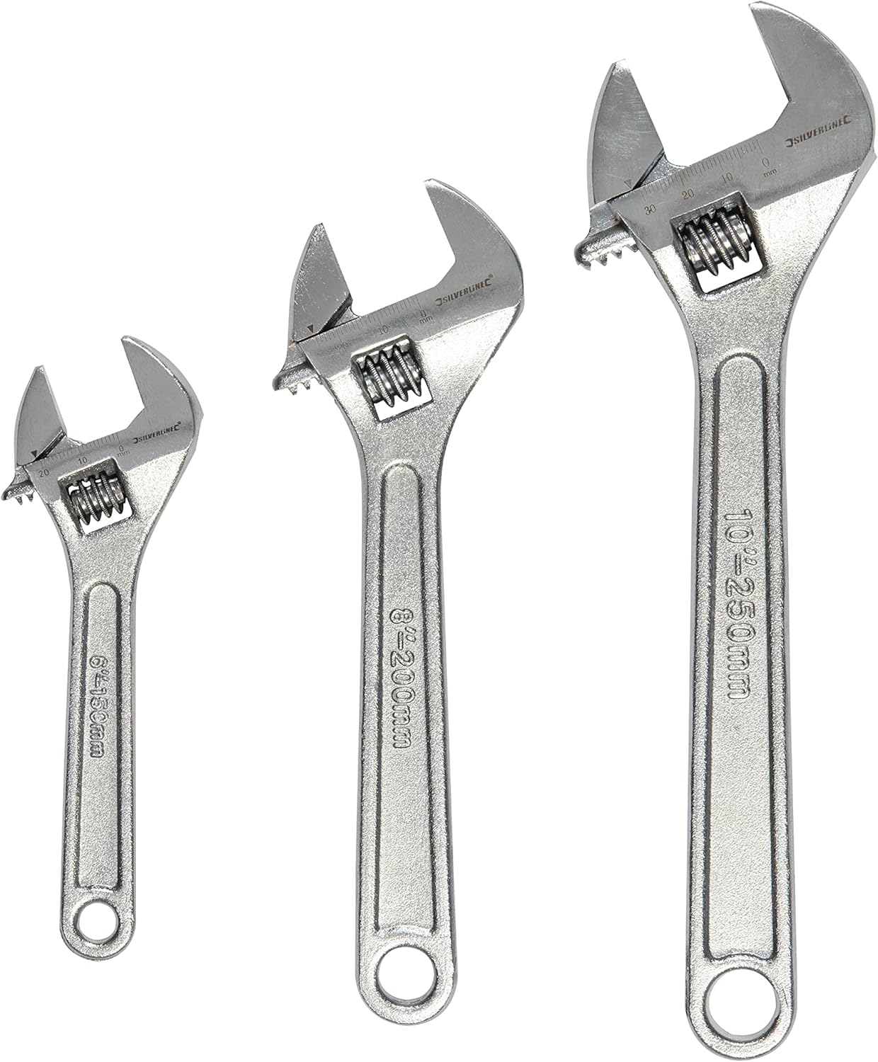 Silverline WR03 Adjustable Wrench Set 150, 200 and 250 mm - 3 Pieces