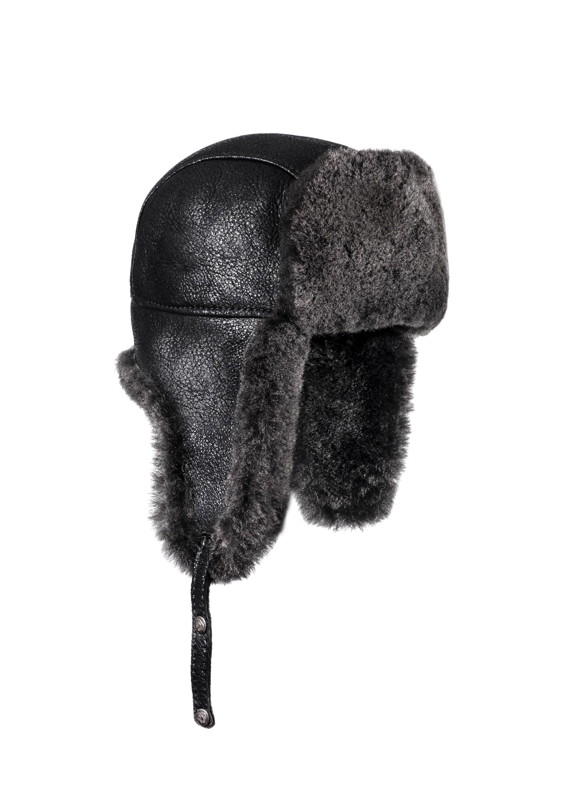 METELLINO Unisex Genuine Sheepskin Leather Russian Ushanka Winter Fur Hat, Waterproof Cap (Black Marl, Large)