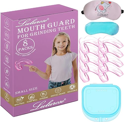 Miniatura 9 de Protector nocturno para niños para rechinar dientes, paquete de 8 protectores nocturnos moldeables para apretar los dientes, protector cómodo,