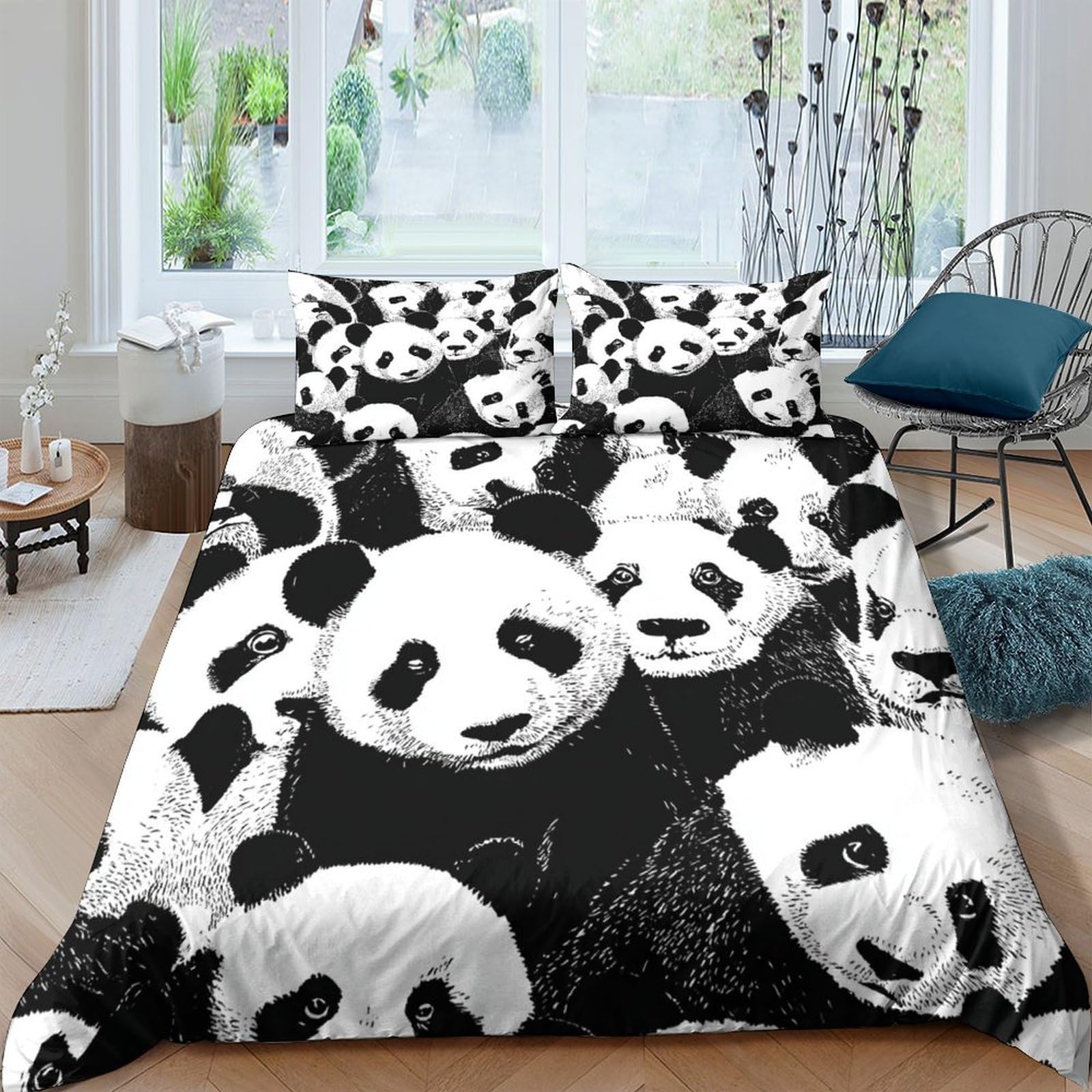 Ctjqhvkz Style-10 3D Printed Panda Pattern Fitted Sheet Microfiber Soft Black White Animal Bed Cover For Bedroom Guestroom Decor Single（135X200cm）