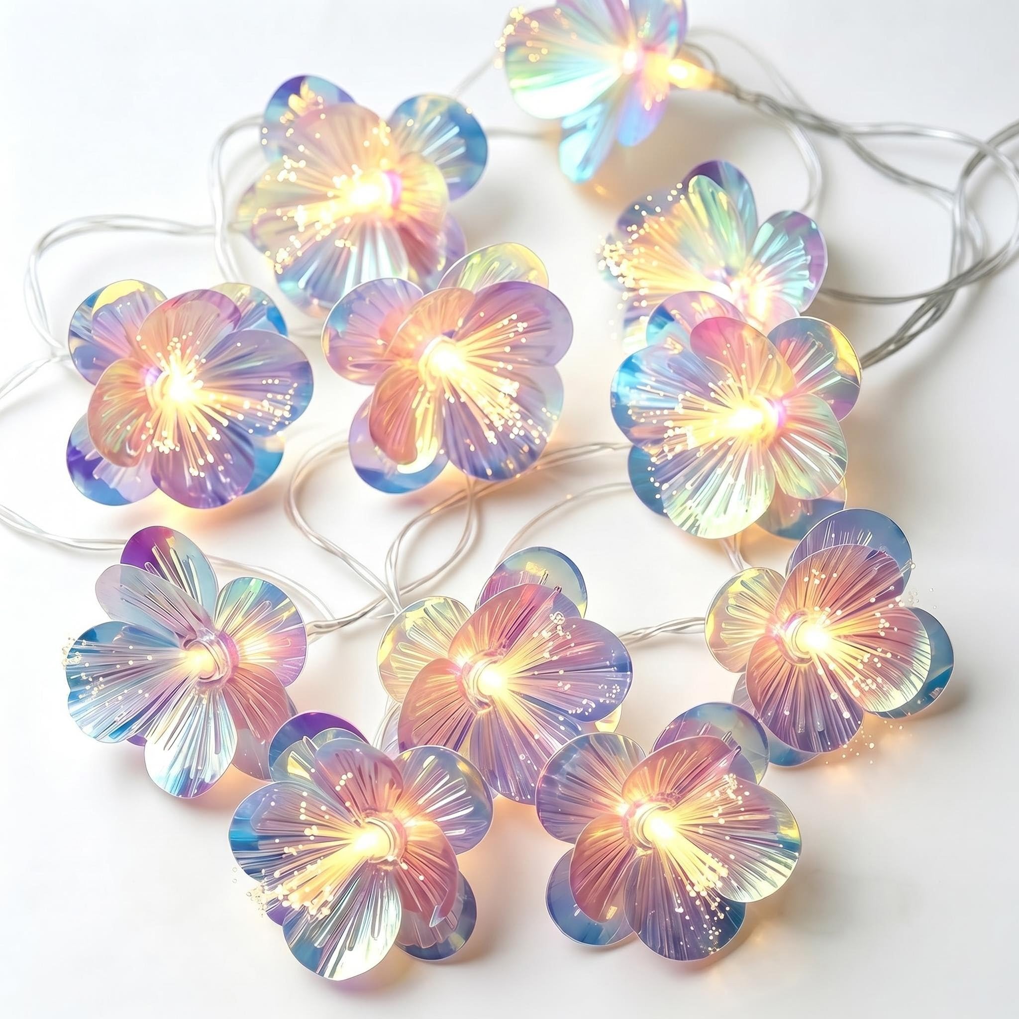 DiiWmme Fiber Optic Flower String Lights Battery Operated, 2M 10 LED Iridescent Flower Garland Lights,Fairy Lights for Indoor Outdoor Wedding Christmas Easter Home Decoration (Warm White) — image 1