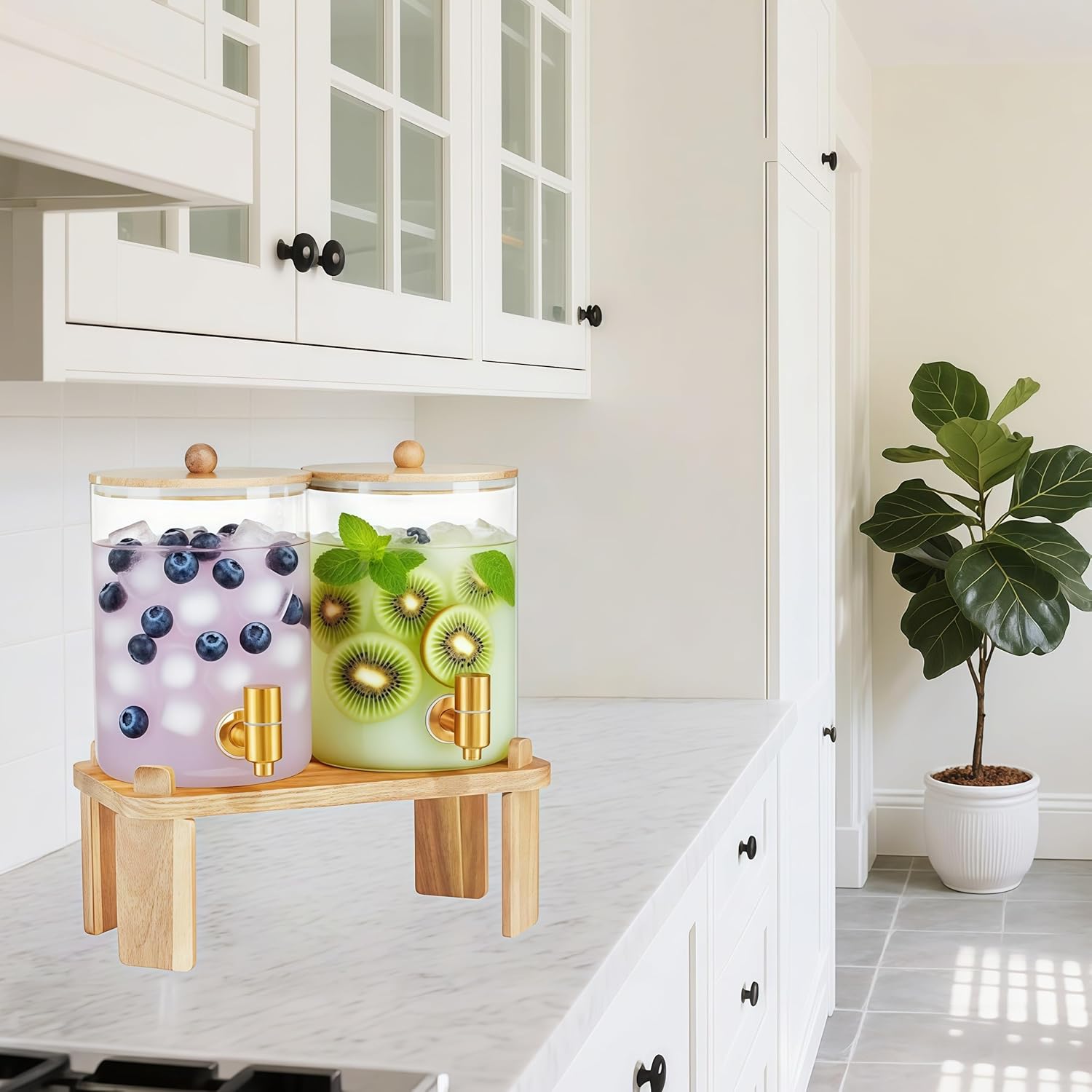 2 Pack Drink Dispenser with Wood Stand, Glass Beverage Dispenser with Spigot and Labels, Glass Water Dispenser for Parties, Lemonade Dispensers for Juice, Tea, and Home Bar Party Drinks (1 Gallon) - Image 7