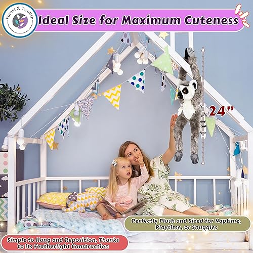 Miniatura 3 de Forest & Twelfth Juguetes de animales colgantes de lémur con cola de anillo para niños, juguetes de peluche de 24 pulgadas para niños, animales de