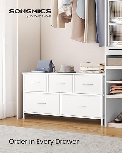 Miniatura 3 de SONGMICS Dresser for Bedroom, Chest of Drawers, Steel, MDF, 5 Non-Woven Fabric Drawers, Storage Organizer Unit, Closet, Entryway, Cloud White and