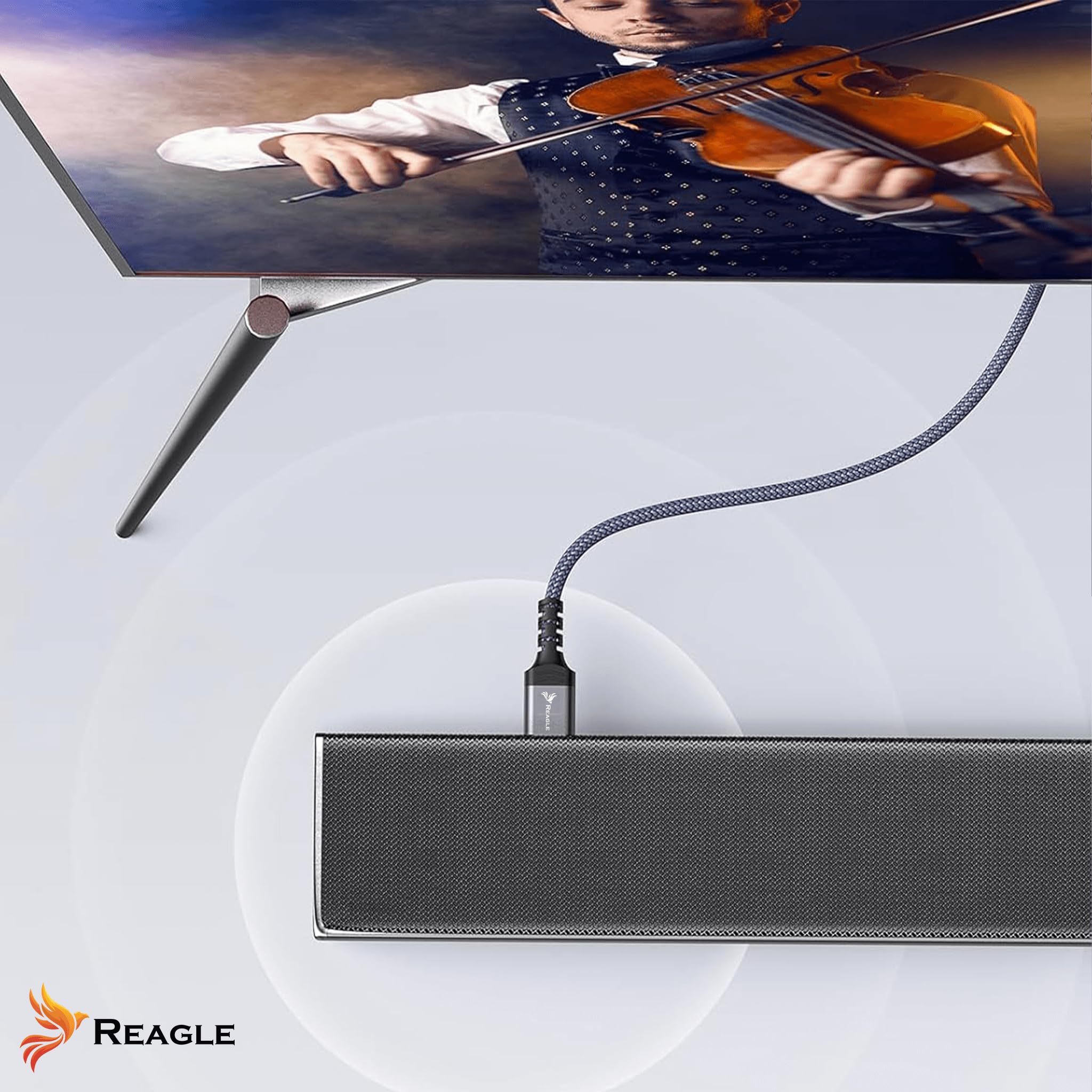Reagle Cavo HDMI 2.1 Ottico AOC 10 m, Cavo in Fibra Ottica 48 Gbps, 8K@60Hz, 4K@144Hz/120Hz, Dynamic HDR, eARC, VRR, Compatibile con PS5, Xbox Series X/S, TV, Proiettore e PC, Unidirezionale