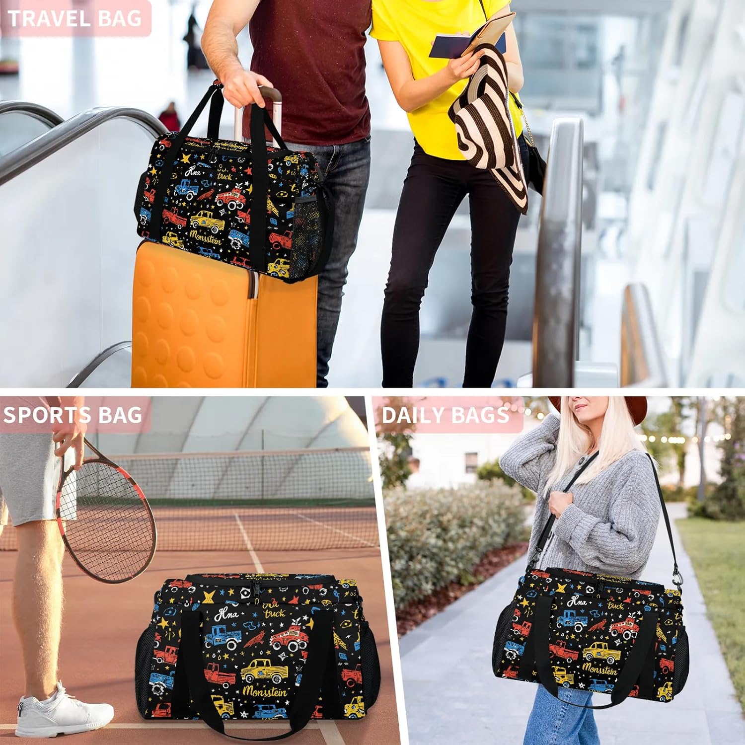 39L Duffle Bag for Travel Carry on Bag for Men Women Foldable Sport Gym Tote Bag Waterproof Overnight Weekender Bag with Side Pocket Car