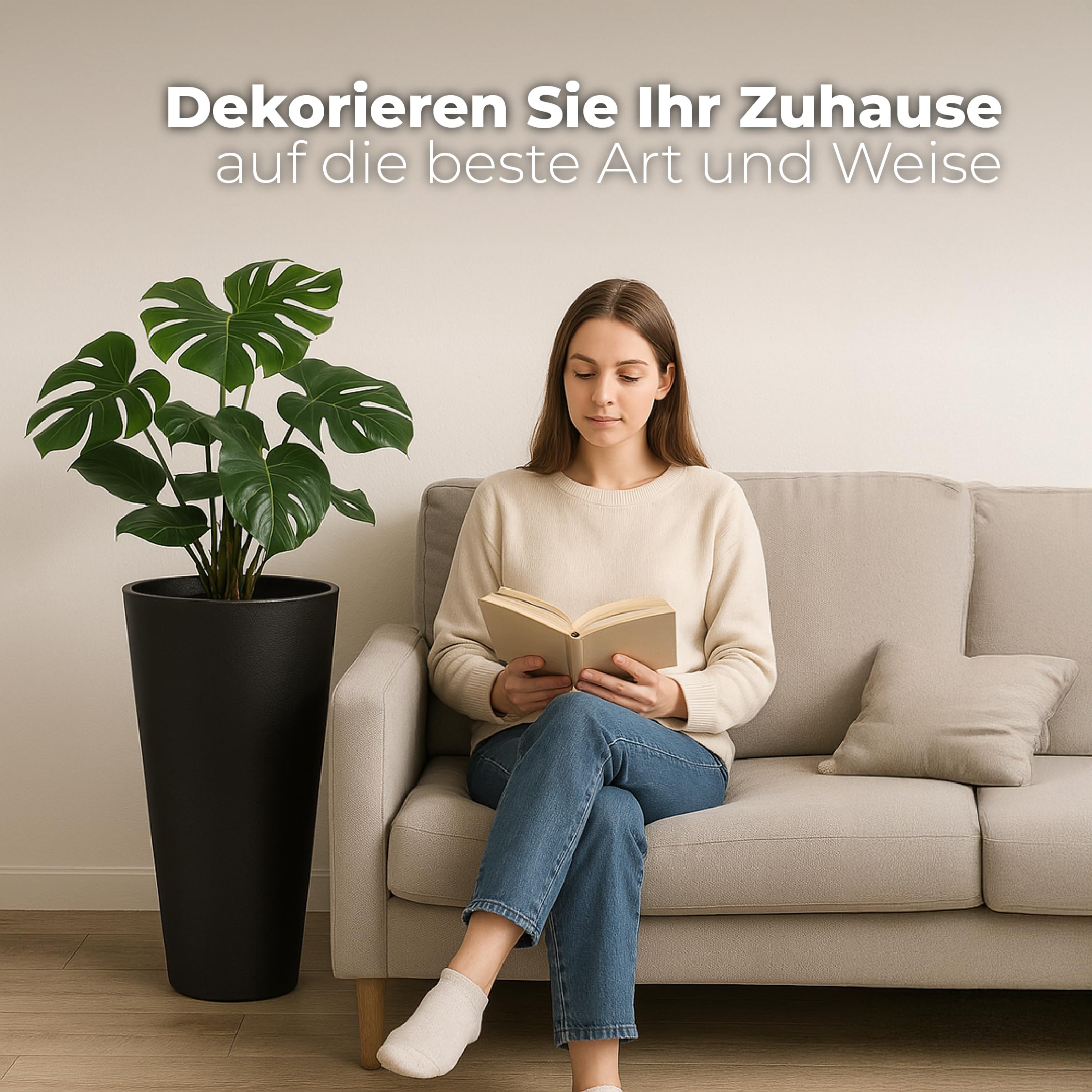 Hohe Blumentöpfe für den Außenbereich. Grosse 30 cm Töpfe für Zimmerpflanzen 2 Stück Große Hohe Plastikpflanztöpfe Übertopf aus kunsstoff für Blumen Hohe Töpfe für Innen (Packung 2 Schwarz einfarbig)