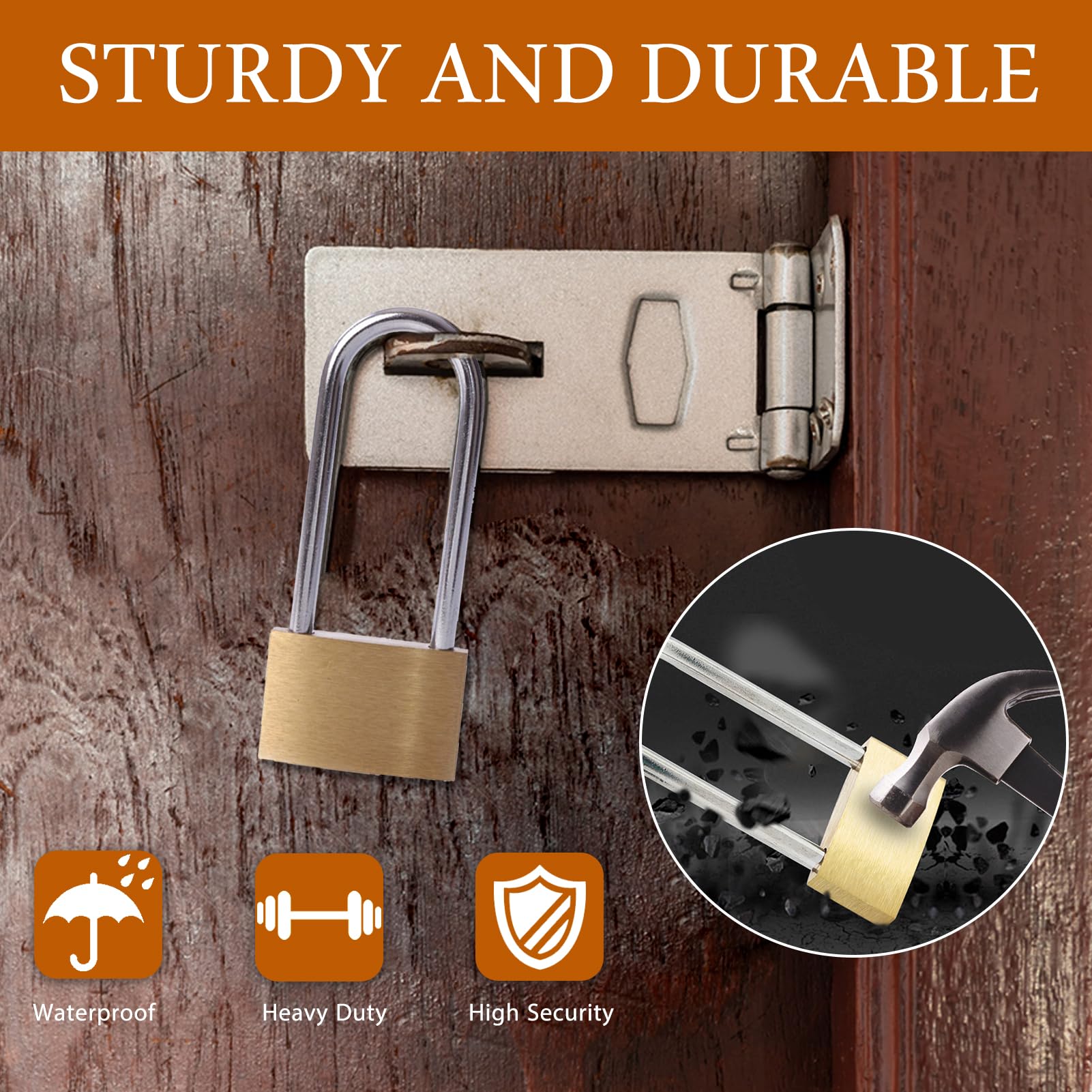 2 Pcs Long Shackle Padlock with Keys - Image 4