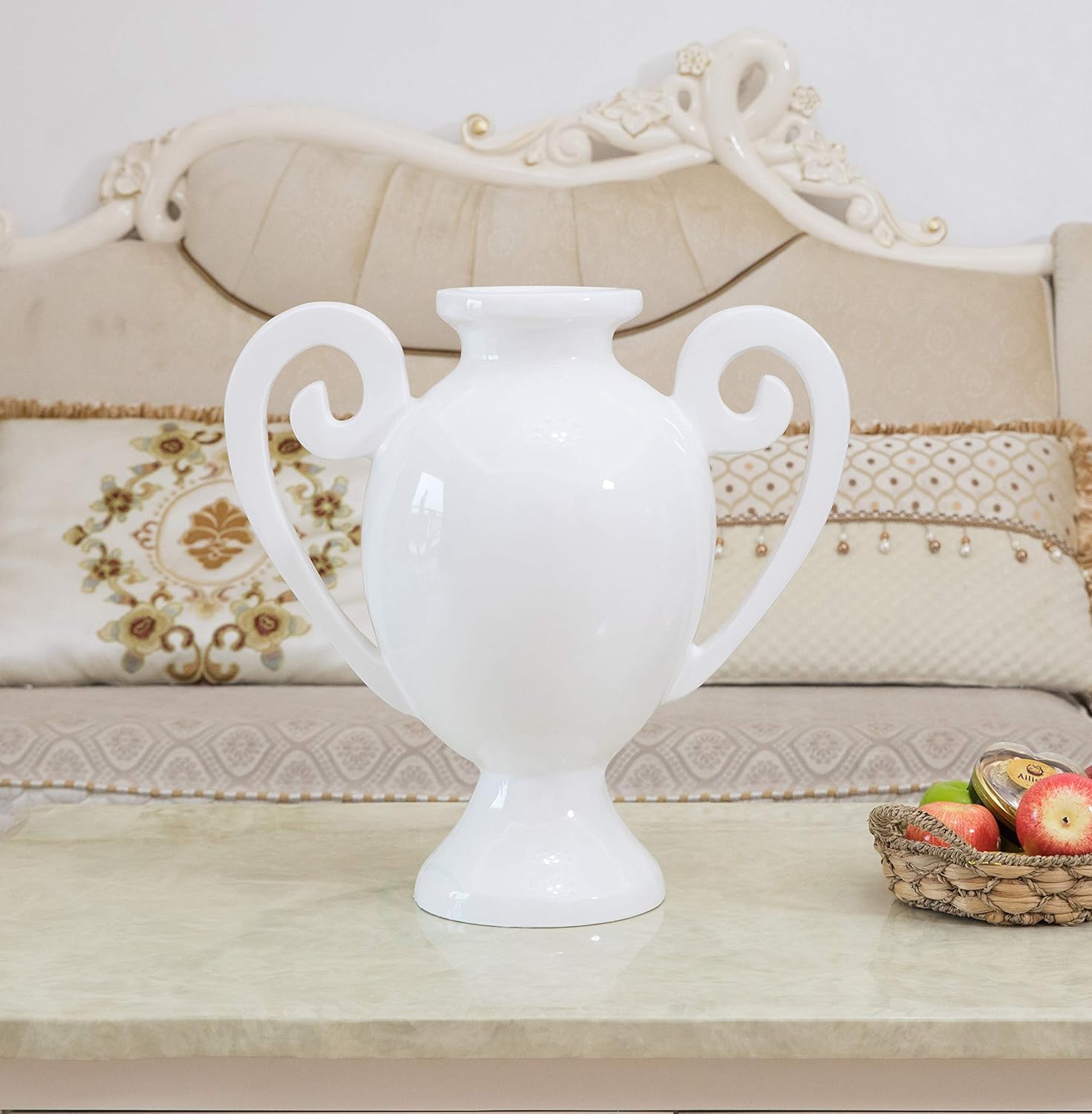 White Fiberglass Amphora Style Modern Centerpiece Vase