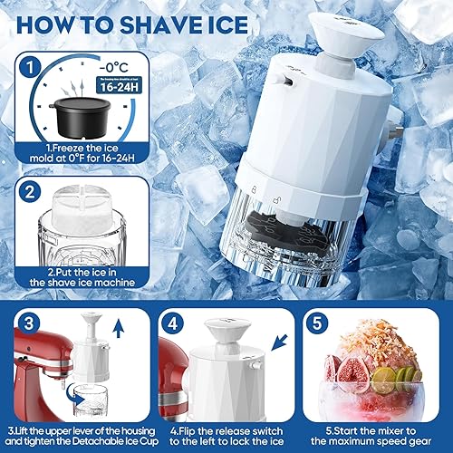 Miniatura 4 de Accesorio de hielo de afeitar para batidoras de pie Kitchenaid, accesorio para hielo afeitado y cono de nieve para Kitchenaid con 8 moldes de hielo