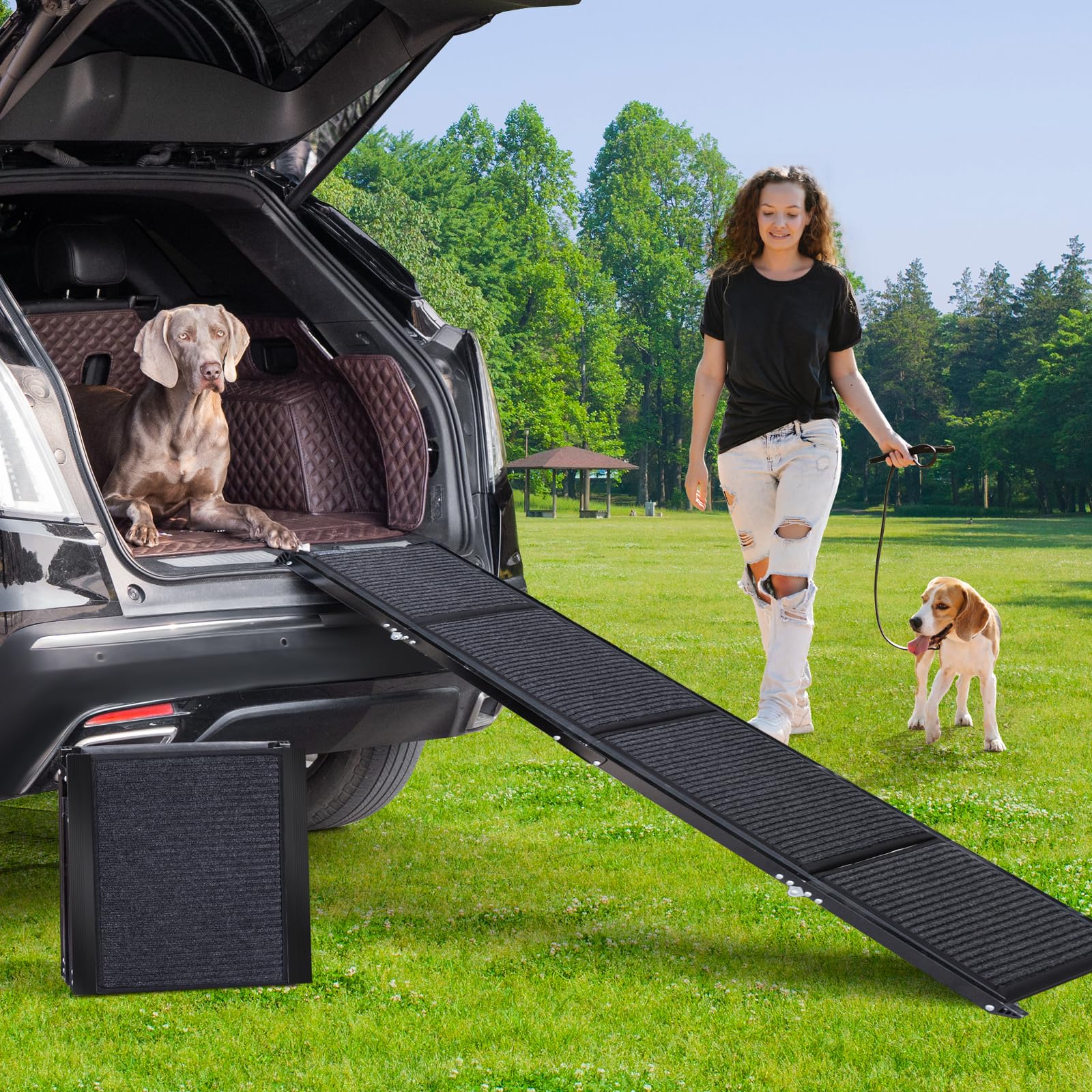 uross dog ramp for car 71" long- collapsible pet ramps for large dogs suv truck folding outdoor dog ramp for porch steps