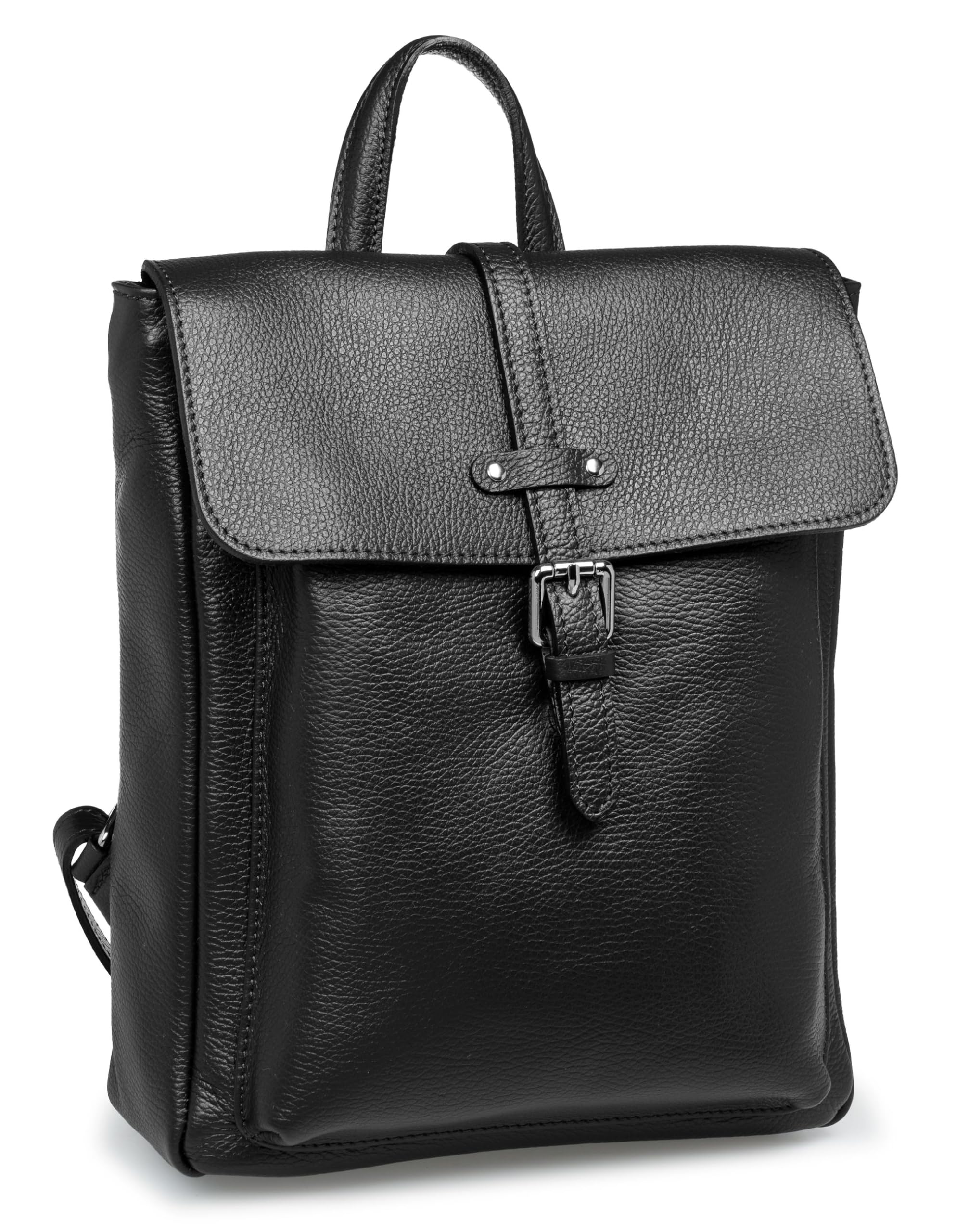 Caspar Damen Leder City Rucksack eleganter Business Echtleder Backpack - PREMIUM LINE - Modell No.854 - Made in Italy, Farbe:schwarz
