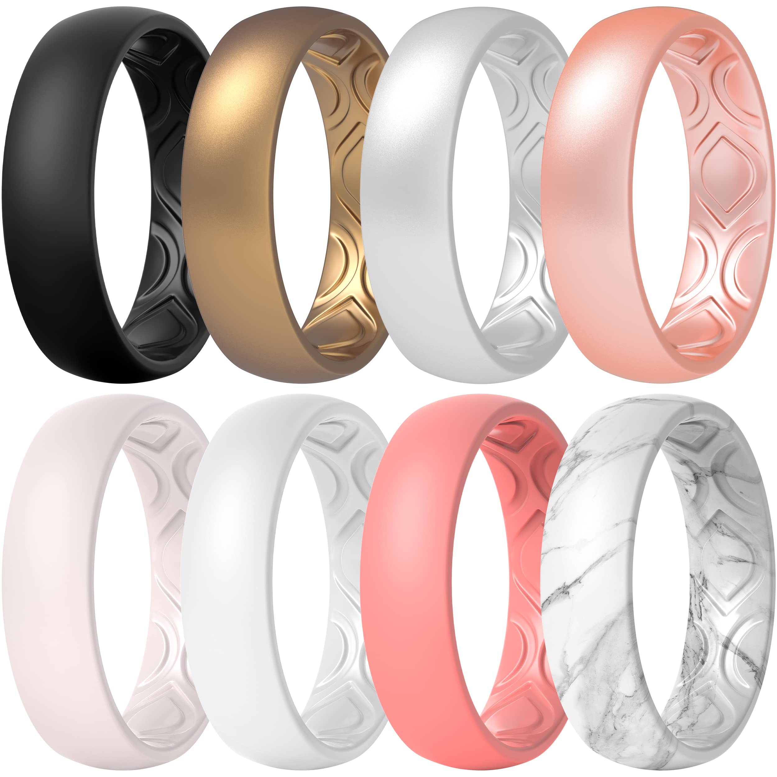 ThunderFit Wedding Bands for Women, Breathable 2 Layer - 5.5mm Wide - 1.5mm Thick (White, Rose Gold, Women Bronze, Women Silver, Light Red B, Black, Marble, Baby Pink - Size 6.5-7 (17.3mm))
