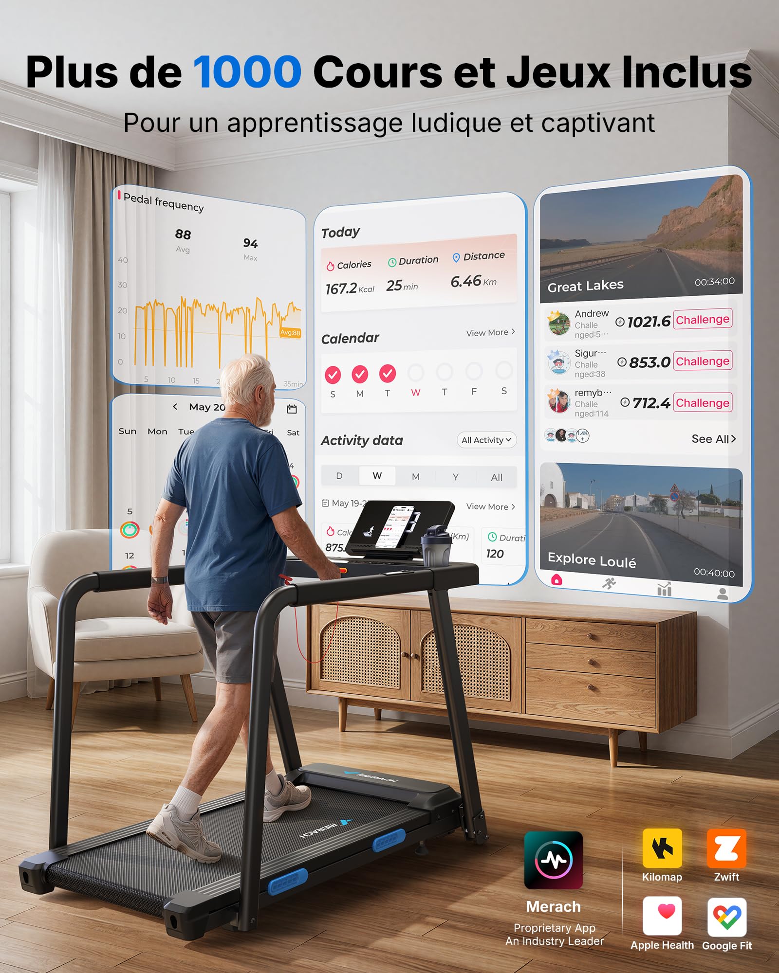 MERACH Tapis de Course Électrique Moteur Silencieux 3,0 CV Charge Max 136kg pour Seniors Rééducation Cardio à Domicile