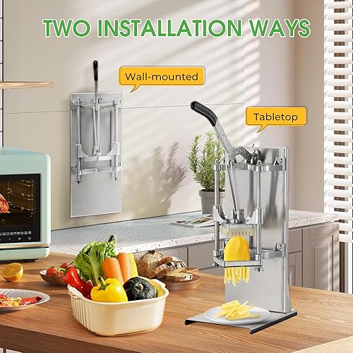 Vista 30 de Picador comercial de verduras y cortador de papas fritas de acero inoxidable – Incluye 3 tamaños de hoja (1/2 pulgadas, 3/8 pulgadas, 1/4 pulgadas)