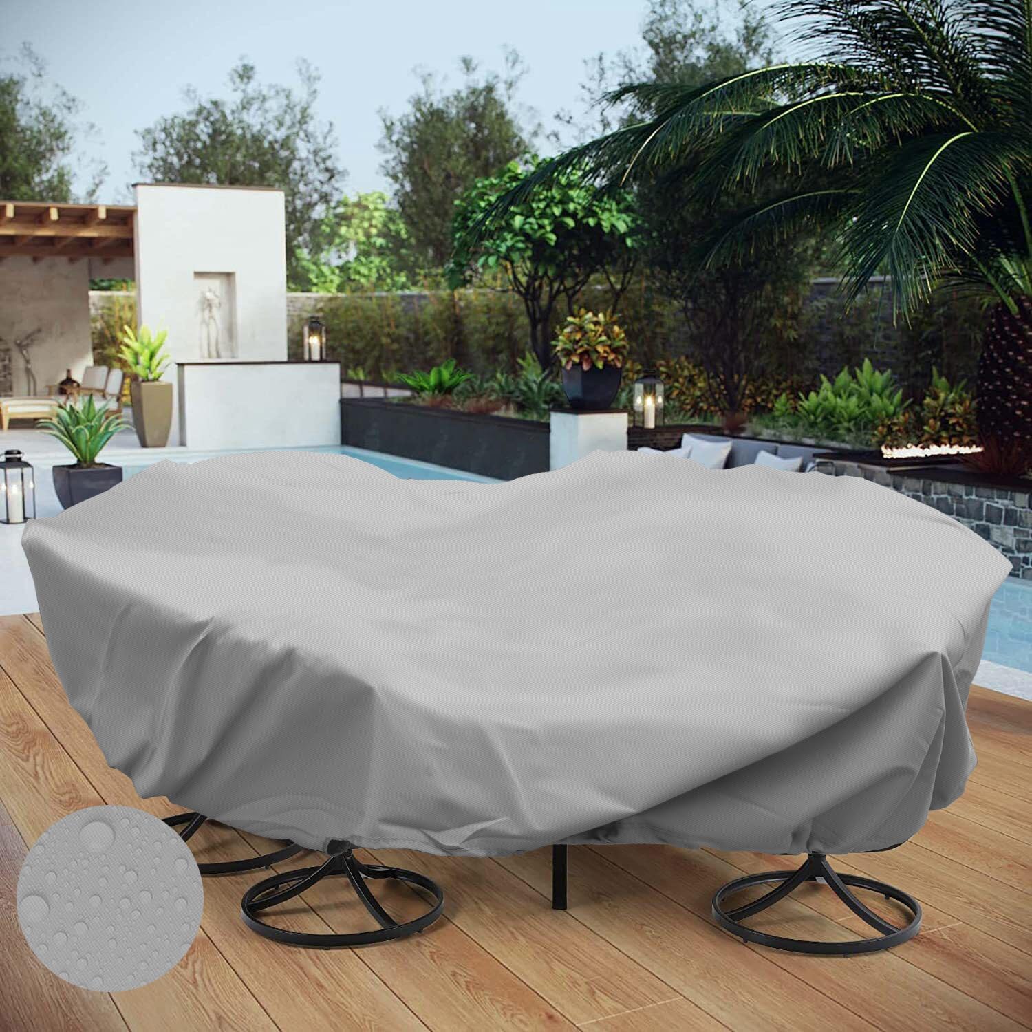 Patio Furniture Covers 9' Waterproof UV Resistant Heavy Duty Cover for Outdoor Round and Rectangle Table Chair Sofa Light Gray