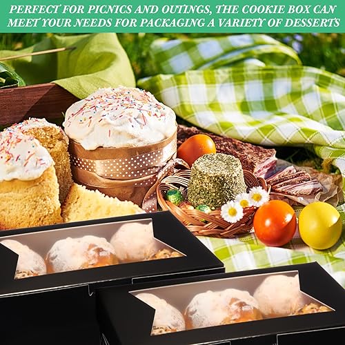 Miniatura 5 de TaoBary 100 cajas de galletas de 8 pulgadas, cajas de panadería de 8 x 6 x 2.5 pulgadas, caja de papel desplegable automática con 2 ventanas de