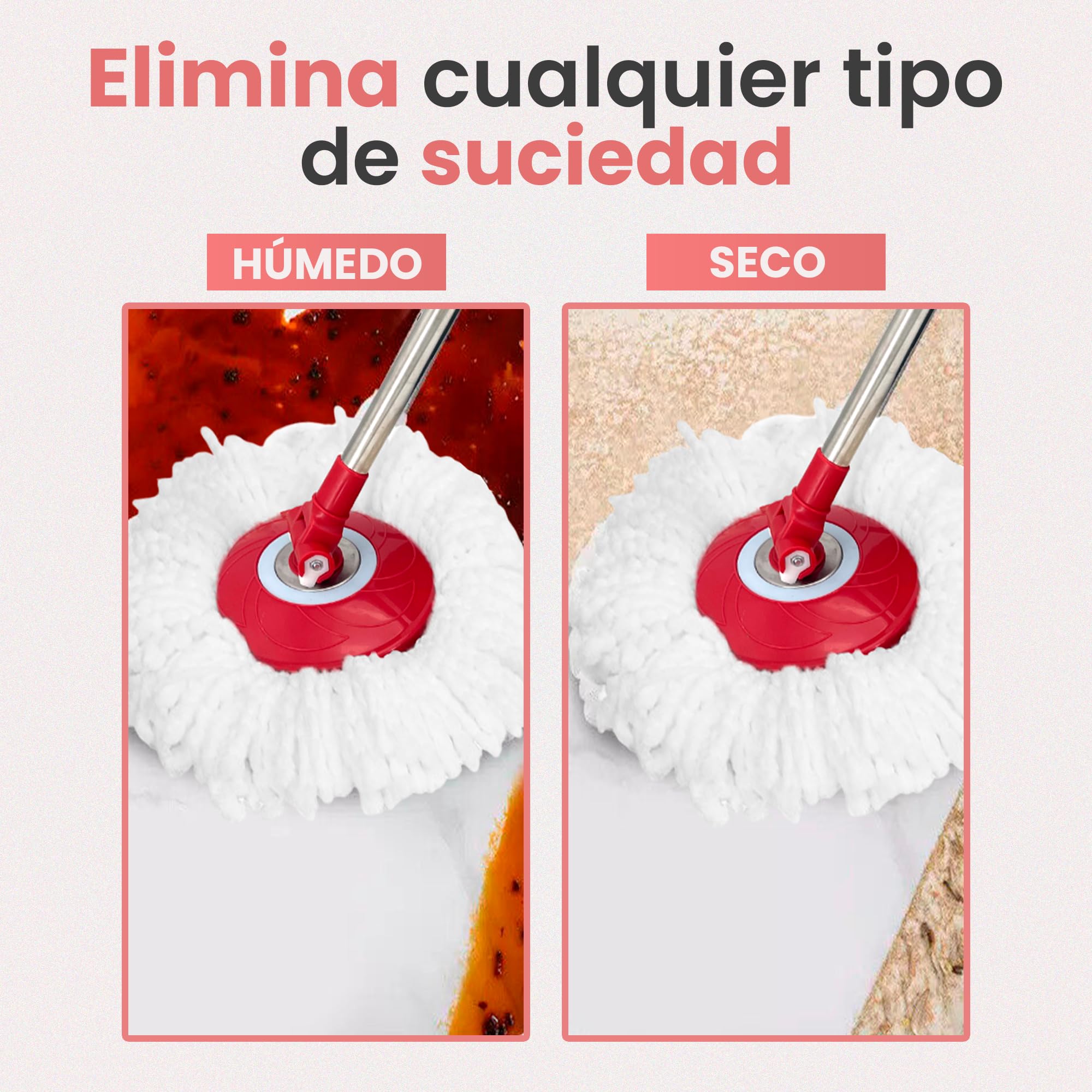 JUPPLIES Cubo Fregona Autoescurrible con Pedal y Fregona Giratoria 360º con Cabezal de Microfibra - Mango Telescópico para Limpieza del Hogar