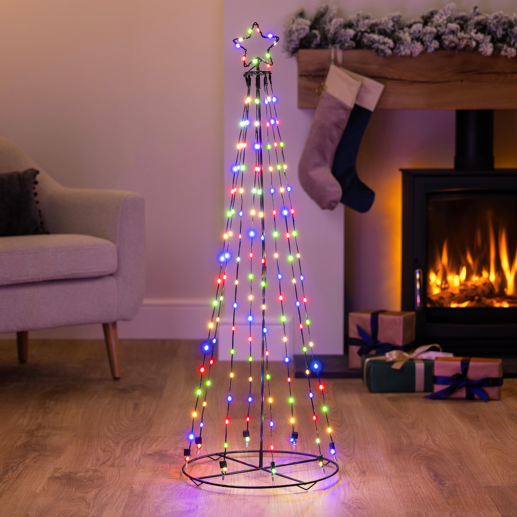 Christow Battery-Powered LED Maypole Christmas Tree, Multi-Colour, 100cm