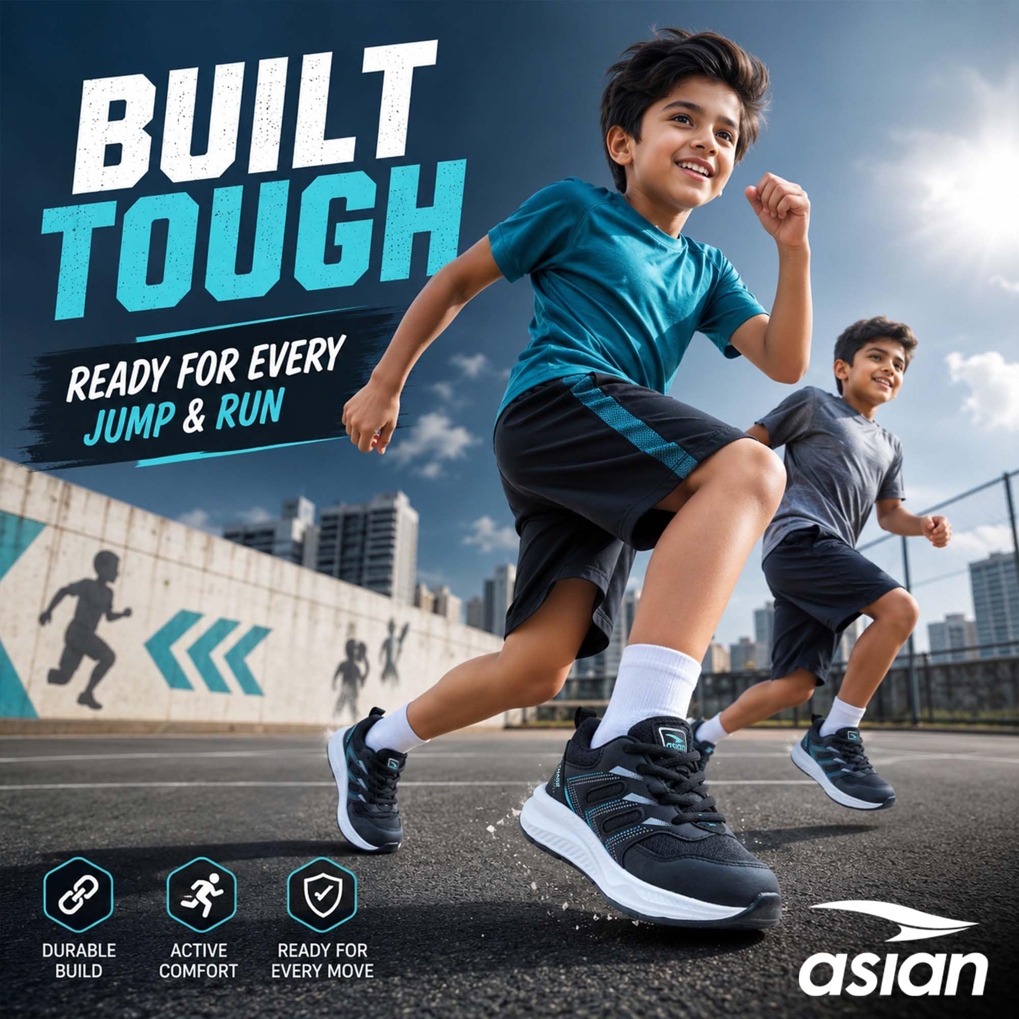 ASIAN Boy's ADVENTURE-04-KIDS Sport Running & Walking Shoes with Ultra Bounce Technology Lightweight Synthetic Upper EVA Outsole Casual Lace-Up Shoes for Kid's & Boy's (BLKFRZ) -UK 1 1