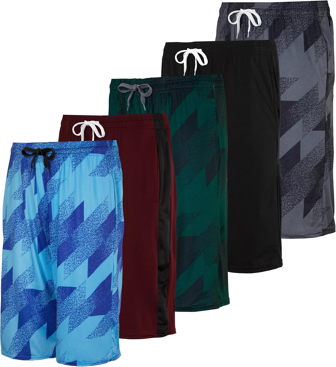 Real Essentials 5-Pack Boys' Dry-Fit Active Athletic Performance Basketball Shorts with Pockets