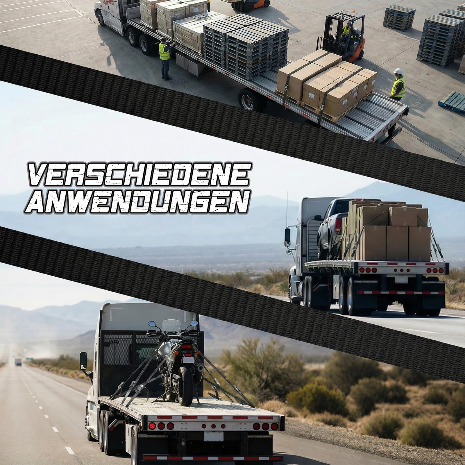 STARLEAPARTS 4 cinghie di tensione per guida airline, 25 mm x 3,4 m, con guarnizione terminale, 1500 kg, resistenza alla rottura, set di cricchetti, colore nero