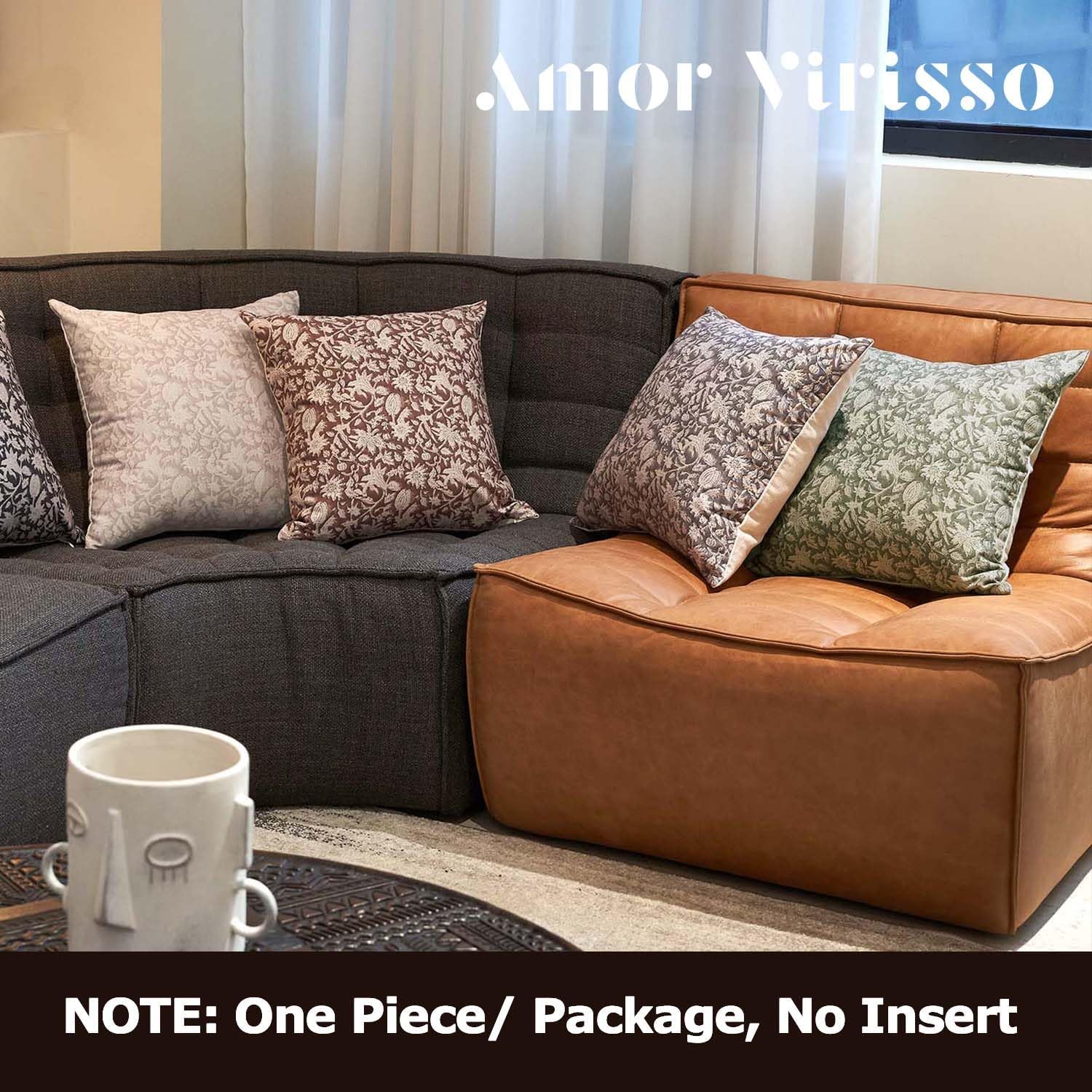 Amor Virisso Floral Throw Pillow Covers 18x18 Couch Pillows for Living Room Decorative Accent Pillow Covers Block Print Farmhouse Neutral Pillow Covers Sofa Pillows 1PC, Cream Oatmeal - Image 7