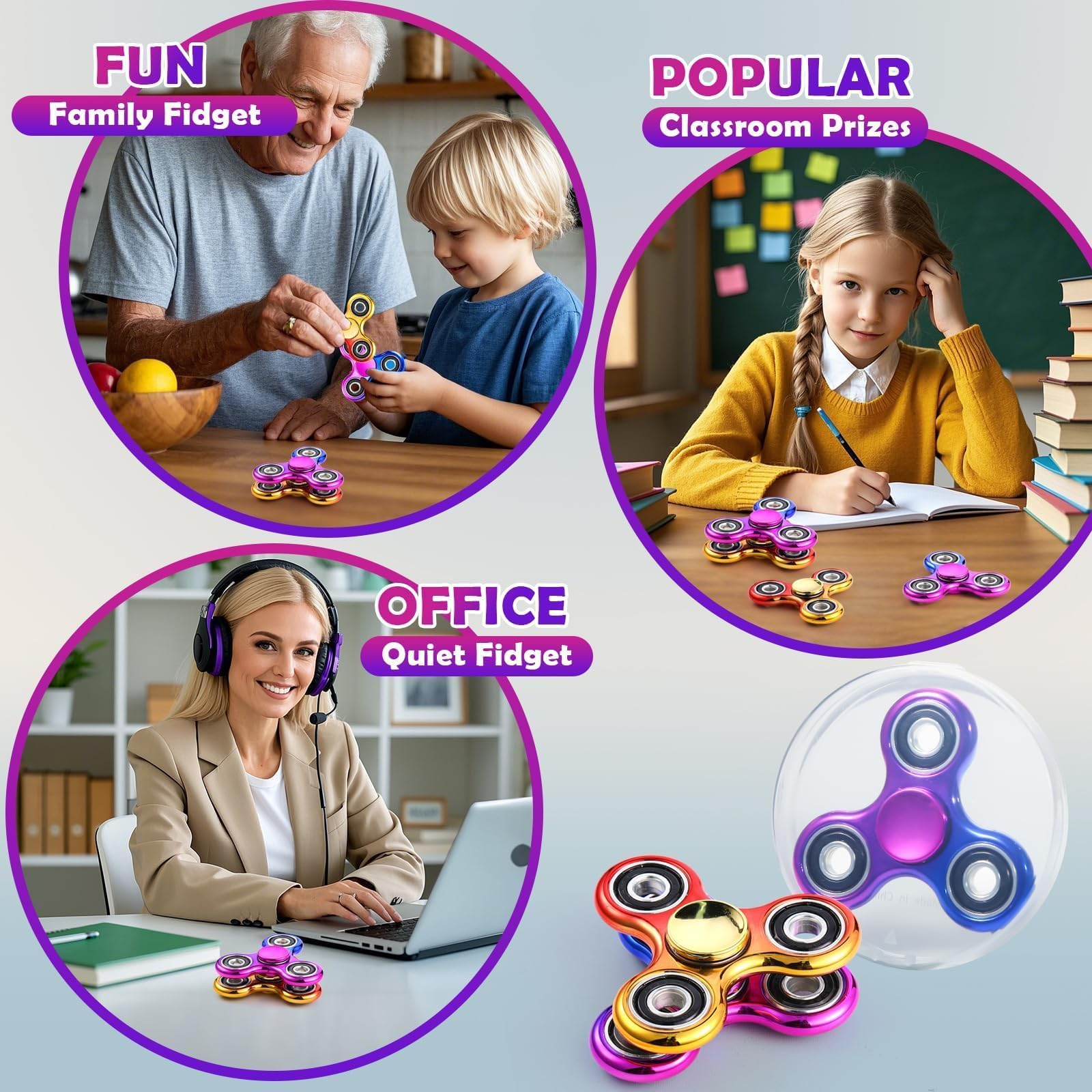 SCIONE 2 Szt. Fidget Spinner Tęczowy, Sensoryczne Zabawki Antystresowe, Wypełniacz do Torby z Prezentami na Urodziny, Idealny dla Dzieci i Dorosłych
