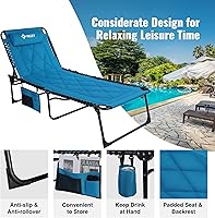 Vista 3 de VILLEY Oversized Padded Chaise Lounge with Cushion, Foldable Camping Cot, Patio Reclining Lounge Chairs, Folding Sleeping Bed for Outdoor, Indoor