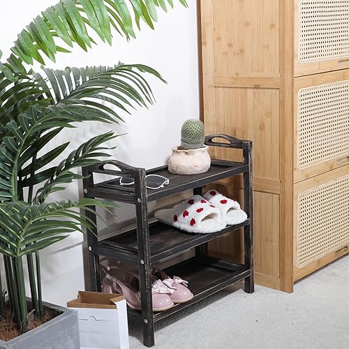 Miniatura 7 de FEUFOAM Zapatero de madera de 3 niveles, estantes apilables para zapatos, organizador de almacenamiento de varios niveles, estantes verticales para