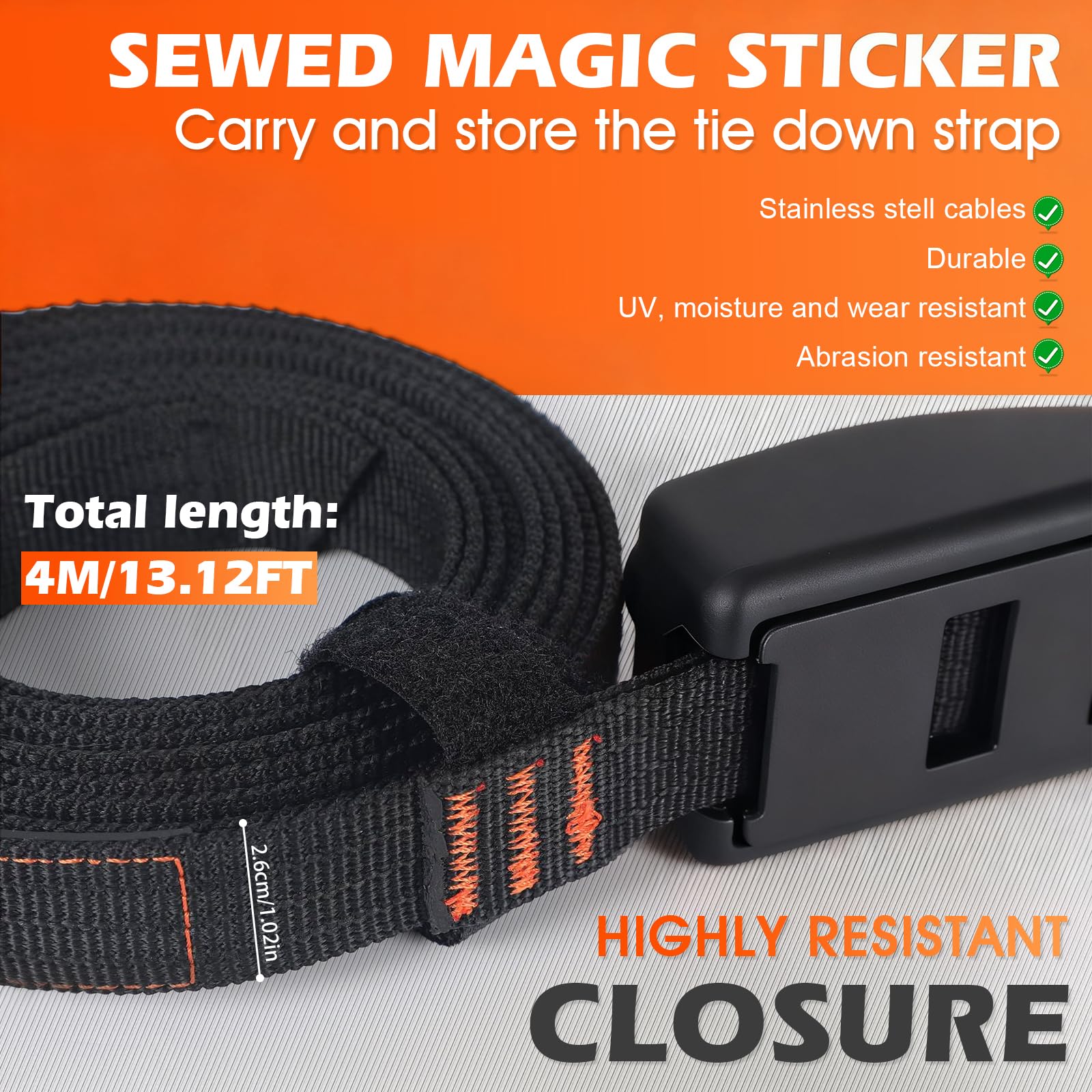 Cinghia di serraggio bloccabile 4 m, con 3 corde in acciaio, robusta cinghia di serraggio con serratura e chiave per box da tetto, tenda da tetto, moto, bicicletta, tavole da surf, kayak (4 m