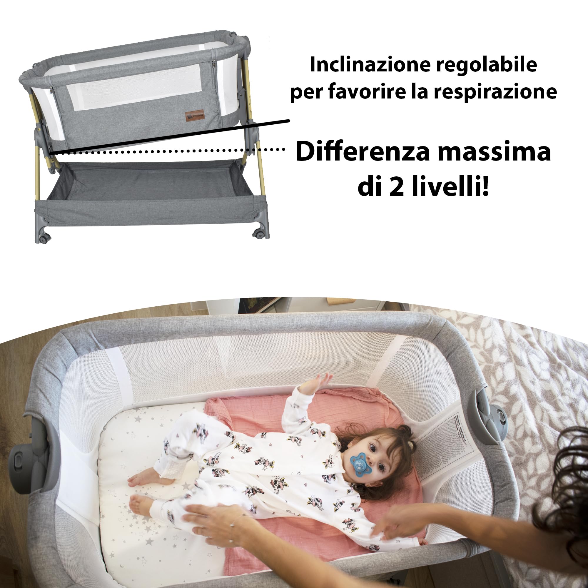 Twinly – Culla Co‑Sleeping Comfortly con Ruote | Pieghevole in pochi secondi, Altezza Regolabile (5 posizioni), Traspirante 0+ mesi fino a 9 kg, Materasso, Lenzuolo, Borsa e Cesta – Senza Montaggio