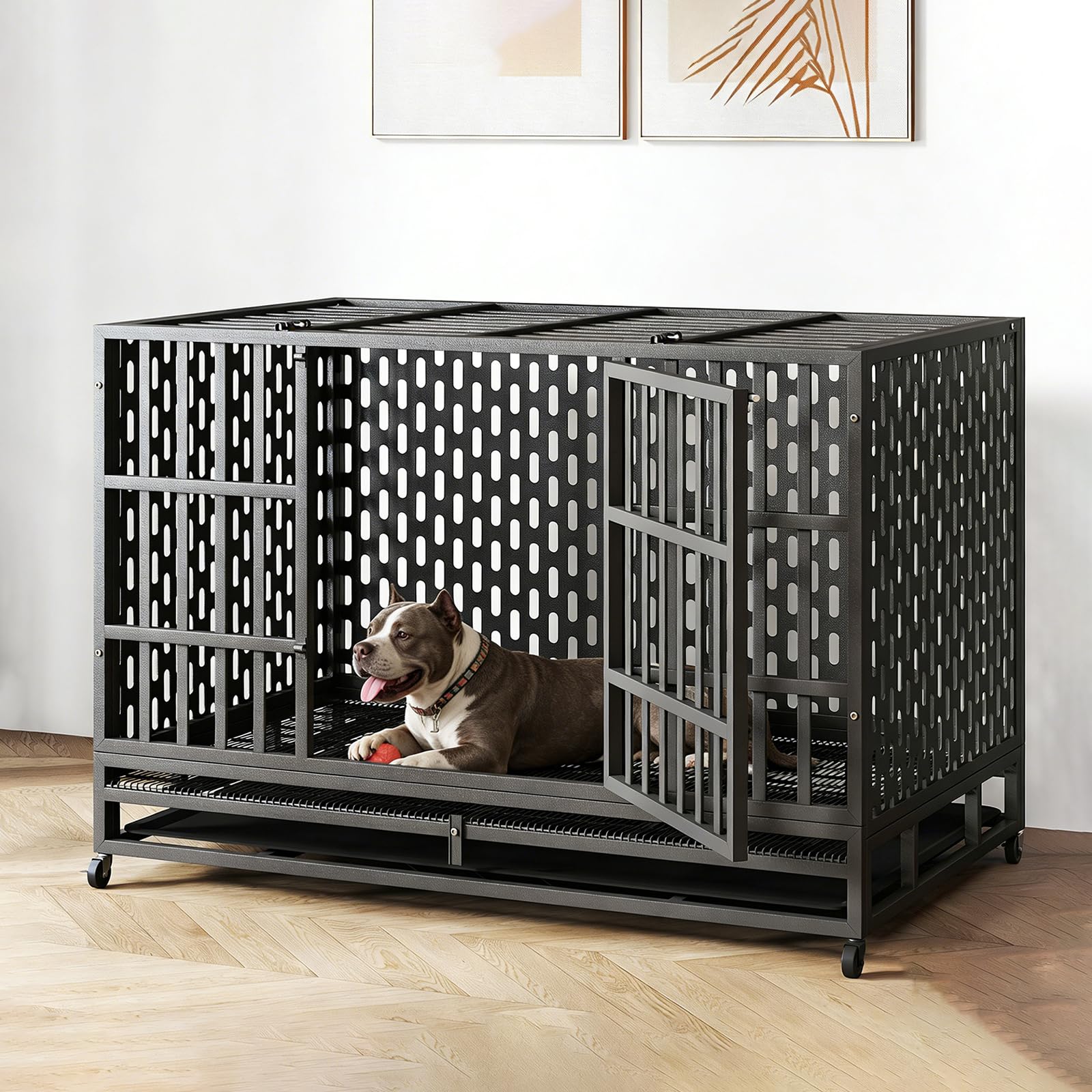 HIWOKK 38 Inch Heavy Duty Indestructible Dog Crate