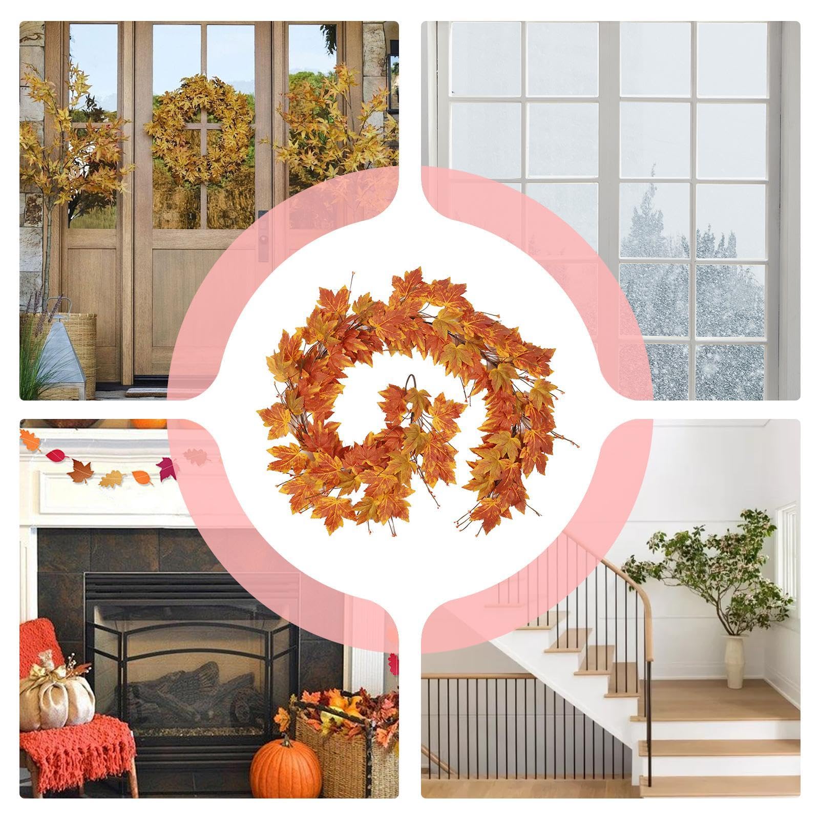 Ghirlanda di foglie autunnali, Ghirlanda autunnale - Ghirlanda di mantello autunnale artificiale in seta 2 pezzi,Decorazione ghirlanda autunnale, appendiabiti per porta del Ringraziamento per lo sfond
