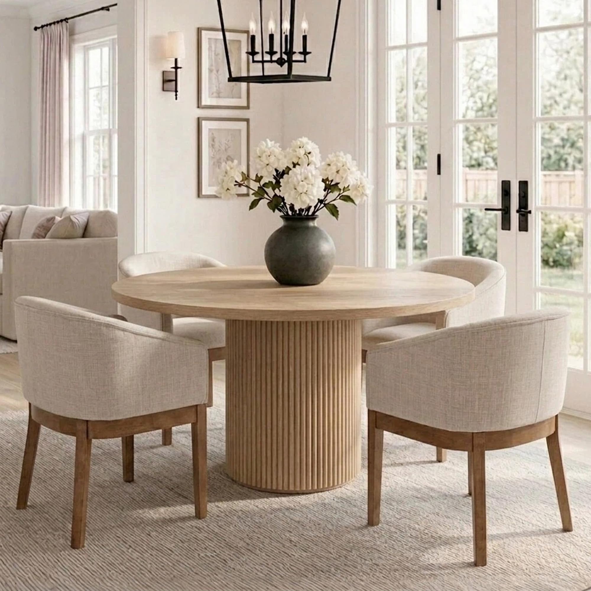 HNY Barrel Dining Chairs Set of 4 in Beige Linen