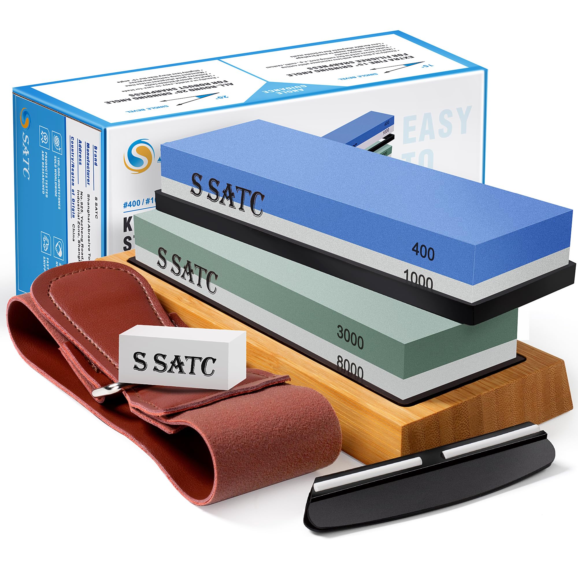 S SATC Premium Schleifstein Messer 400/1000/3000/8000 Körnung – Präzises Schärfen für Küchenmesser – Messerschleifstein Set