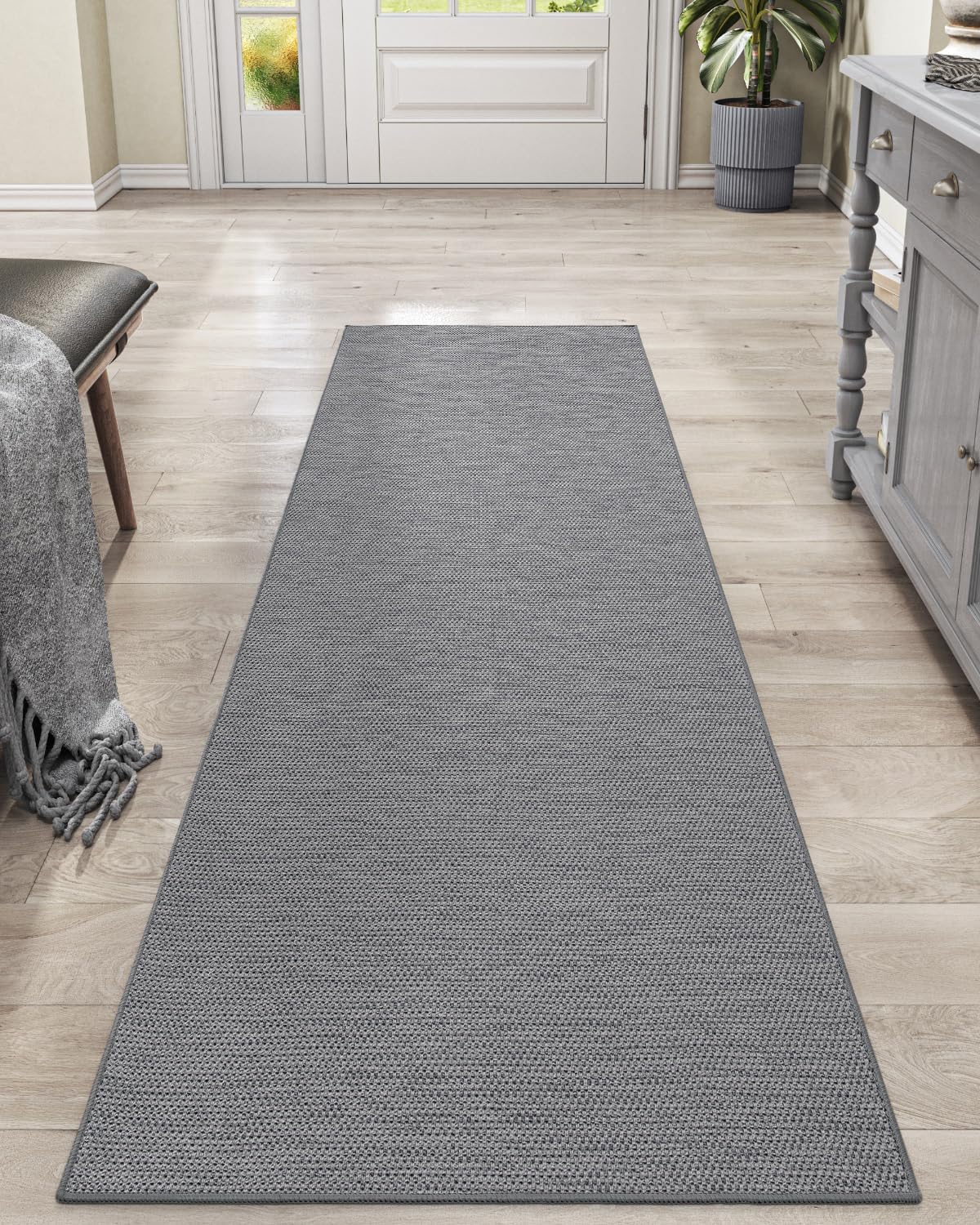 DEXI Hallway Runner 2x7, Washable Non Slip Rubber Backed Carpet, Absorbent Thin Long Entryway Runners for Kitchen, Laundry Room Decor, Patio Entrance, Grey 2'x7' Grey