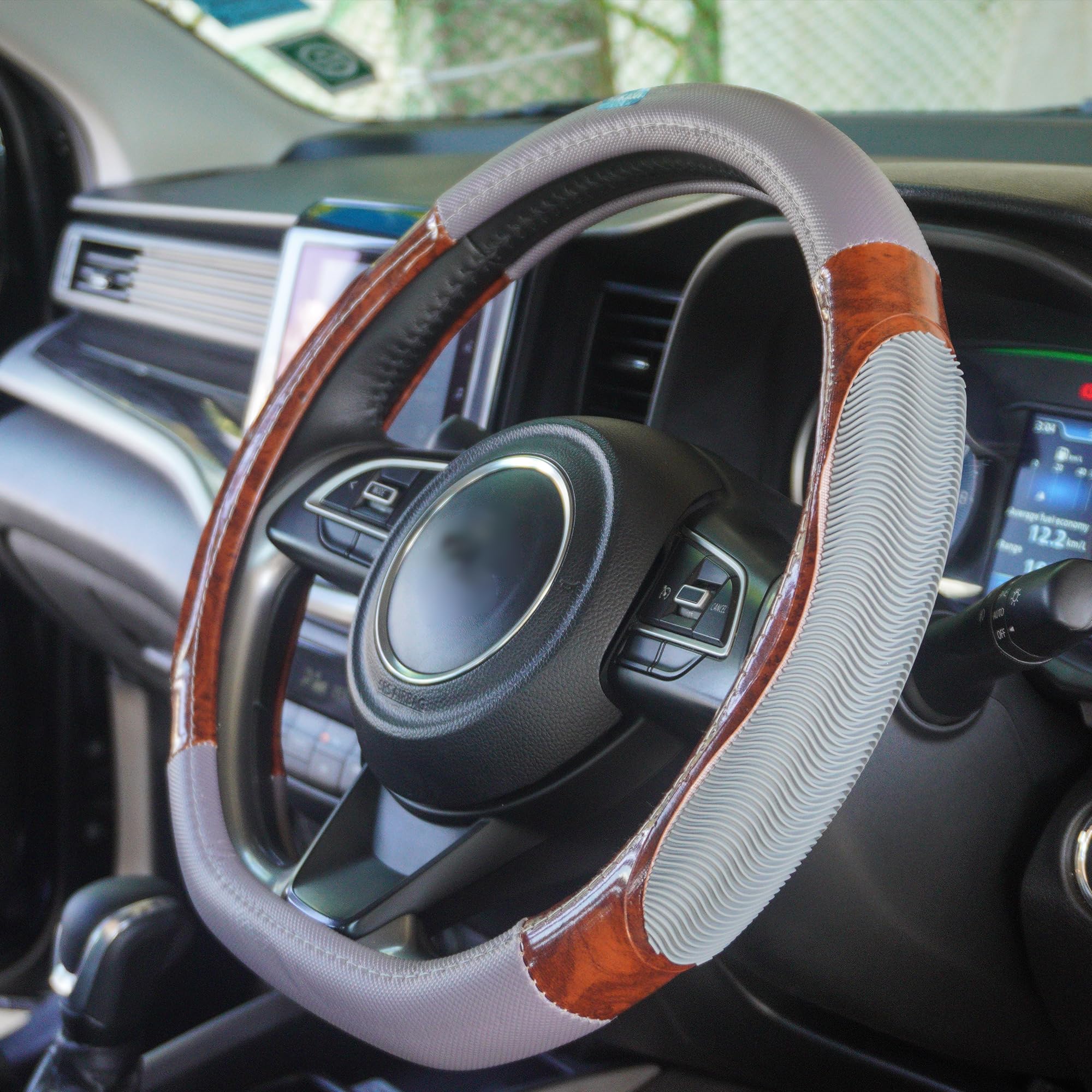 NIKAVI Luxury Steering Wheel Cover (Medium-D)(38cm) Grey-image-30
