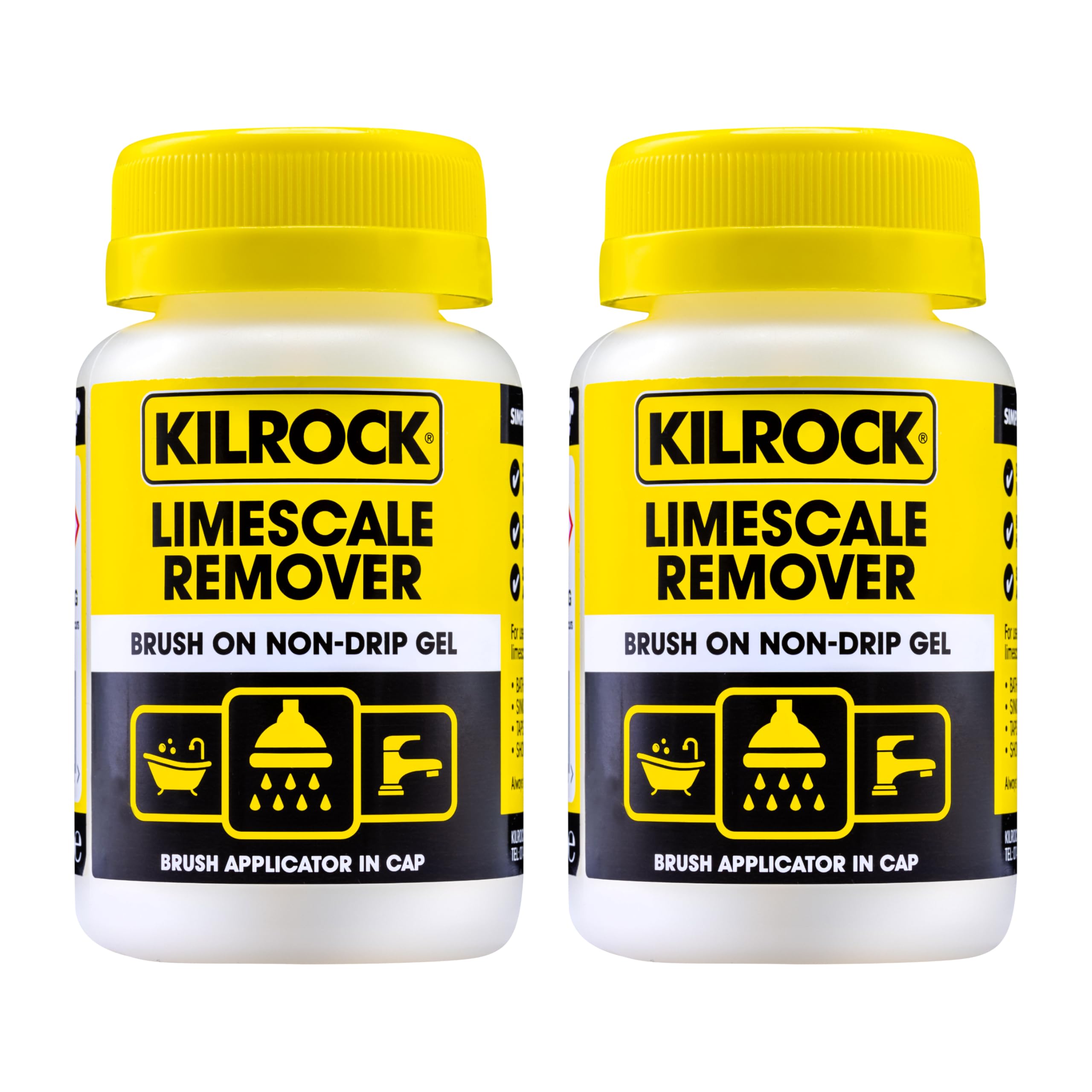 Kilrock Limescale Remover Brush On Non-Drip Gel 2 x 160ml - Brush Applicator in Cap - Dissolves Hard Water Stains and Heavy Build-ups - Perfect for Bath Rims, Sinks, Taps and Shower Heads